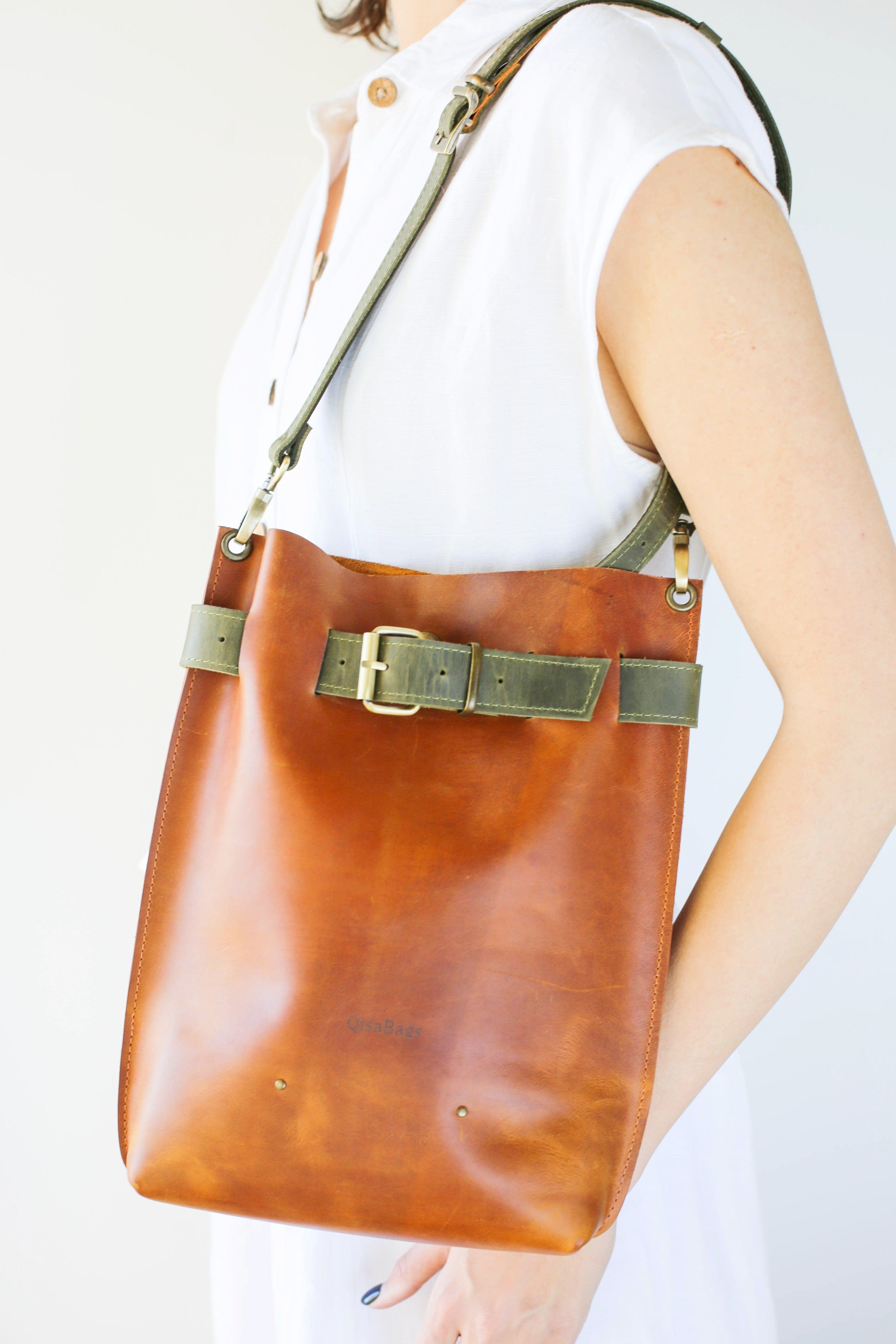 Brown leather handbag