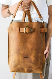 Stylish Brown Leather Backpack women