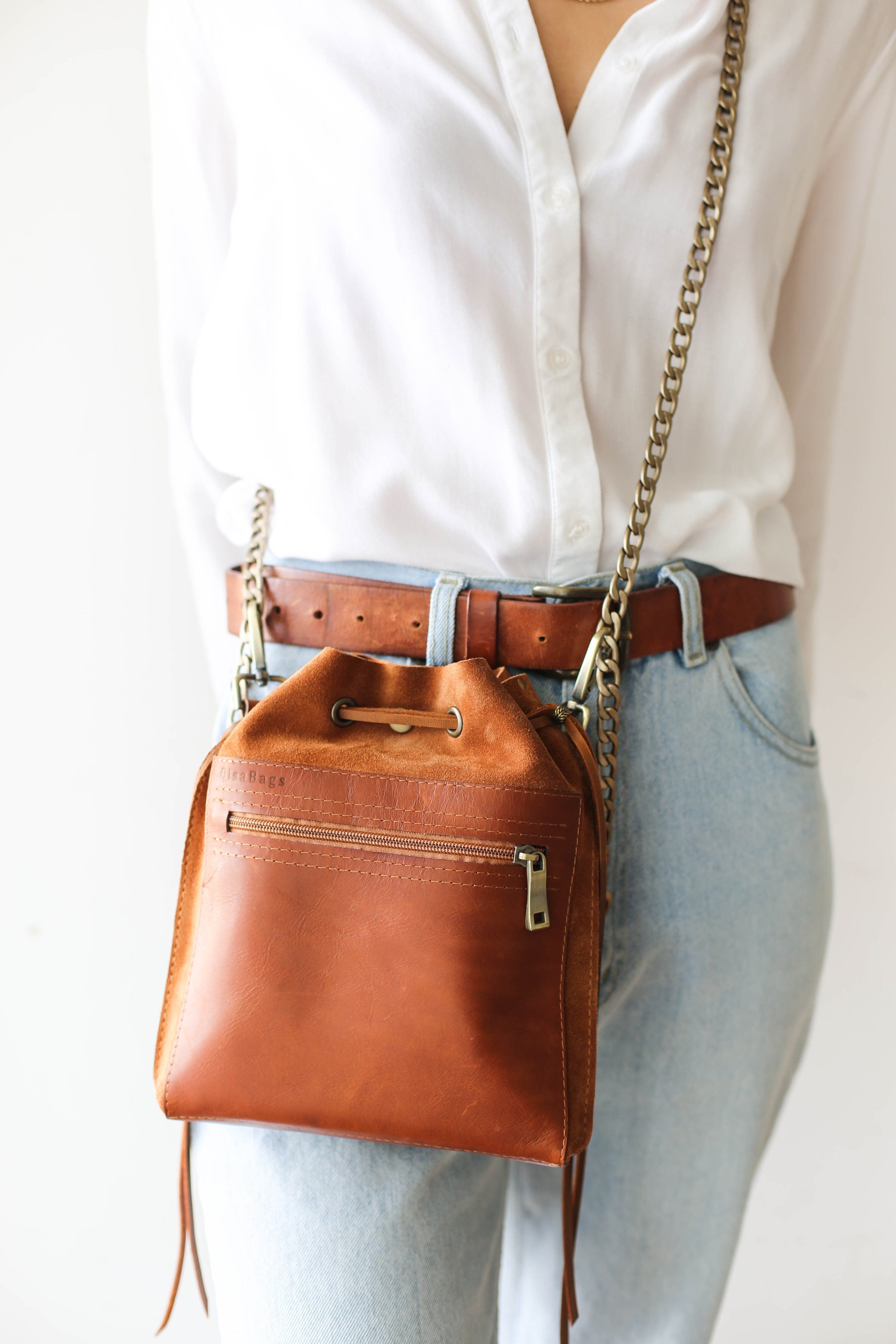 brown suede crossbody bag