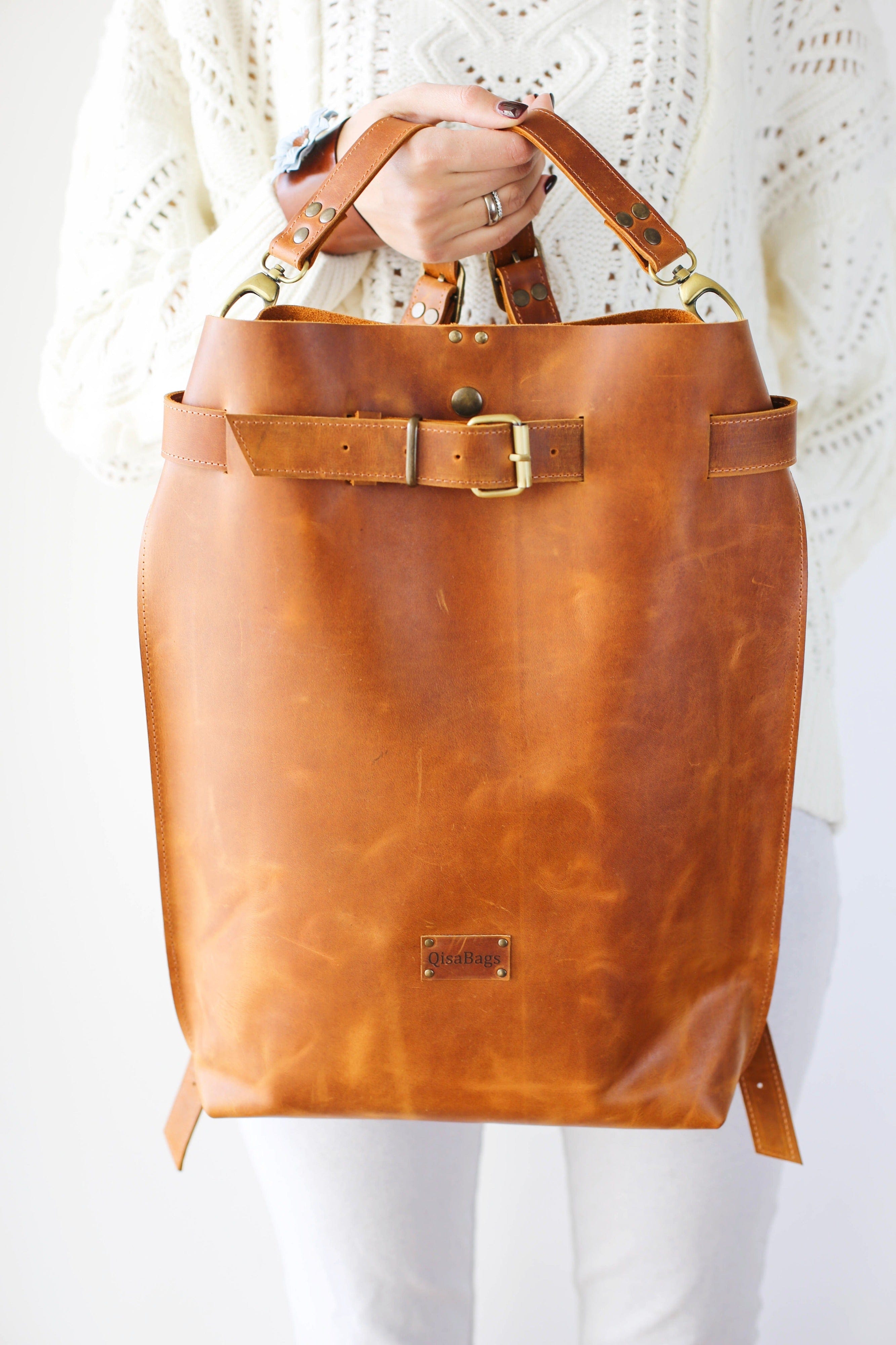 brown leather backpack womens