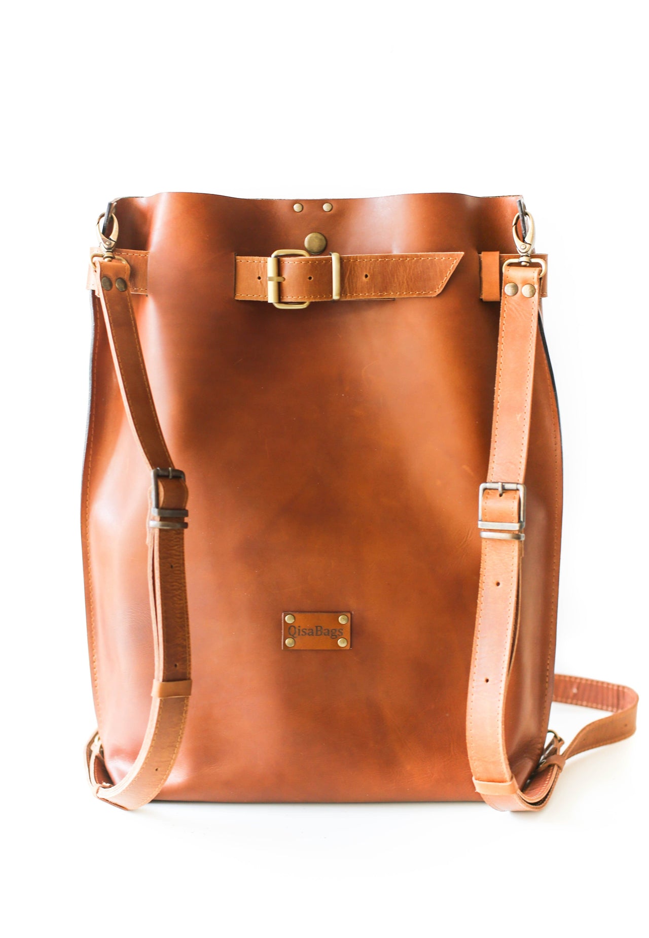 Large brown leather backpack