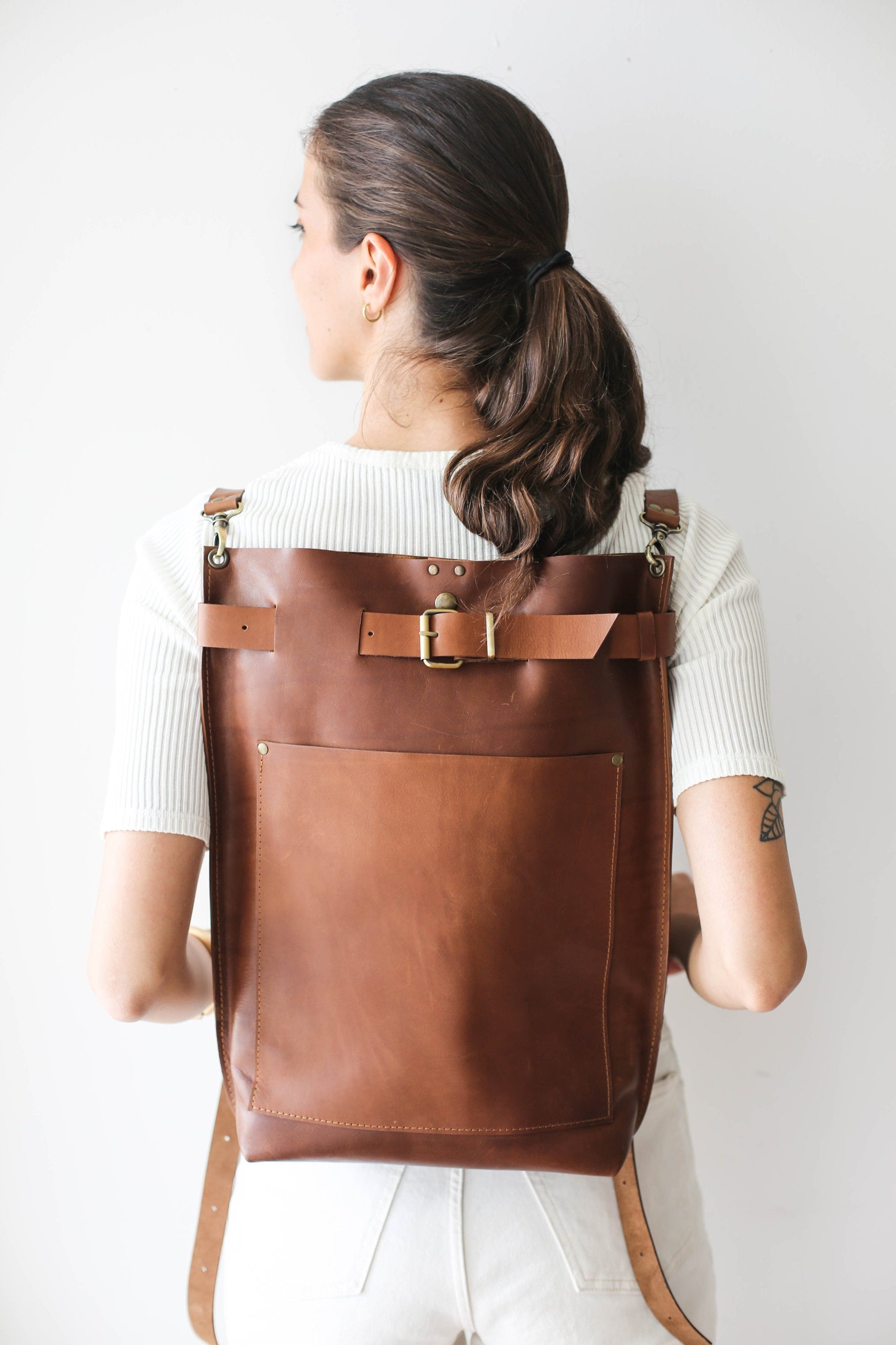 Large leather backpack for women