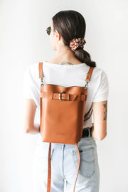 Minimalist Brown Leather Backpack for women