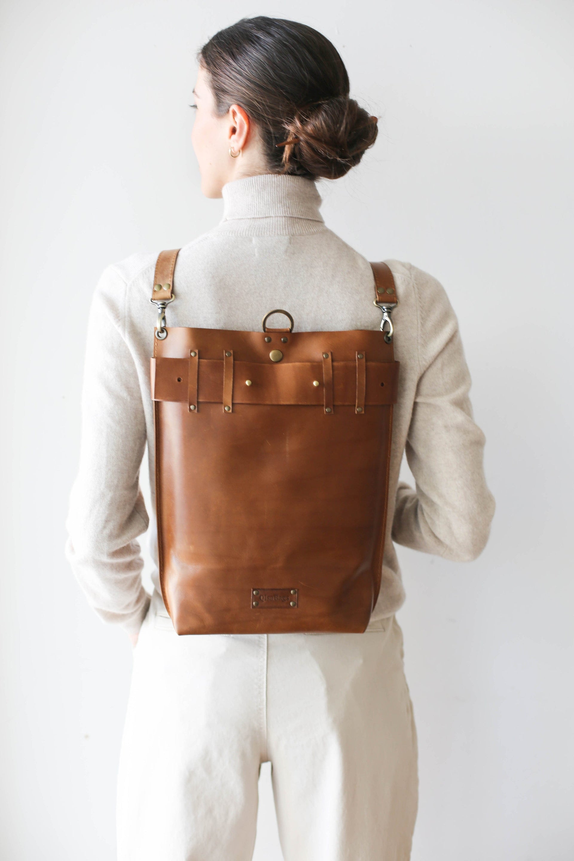 leather backpack brown