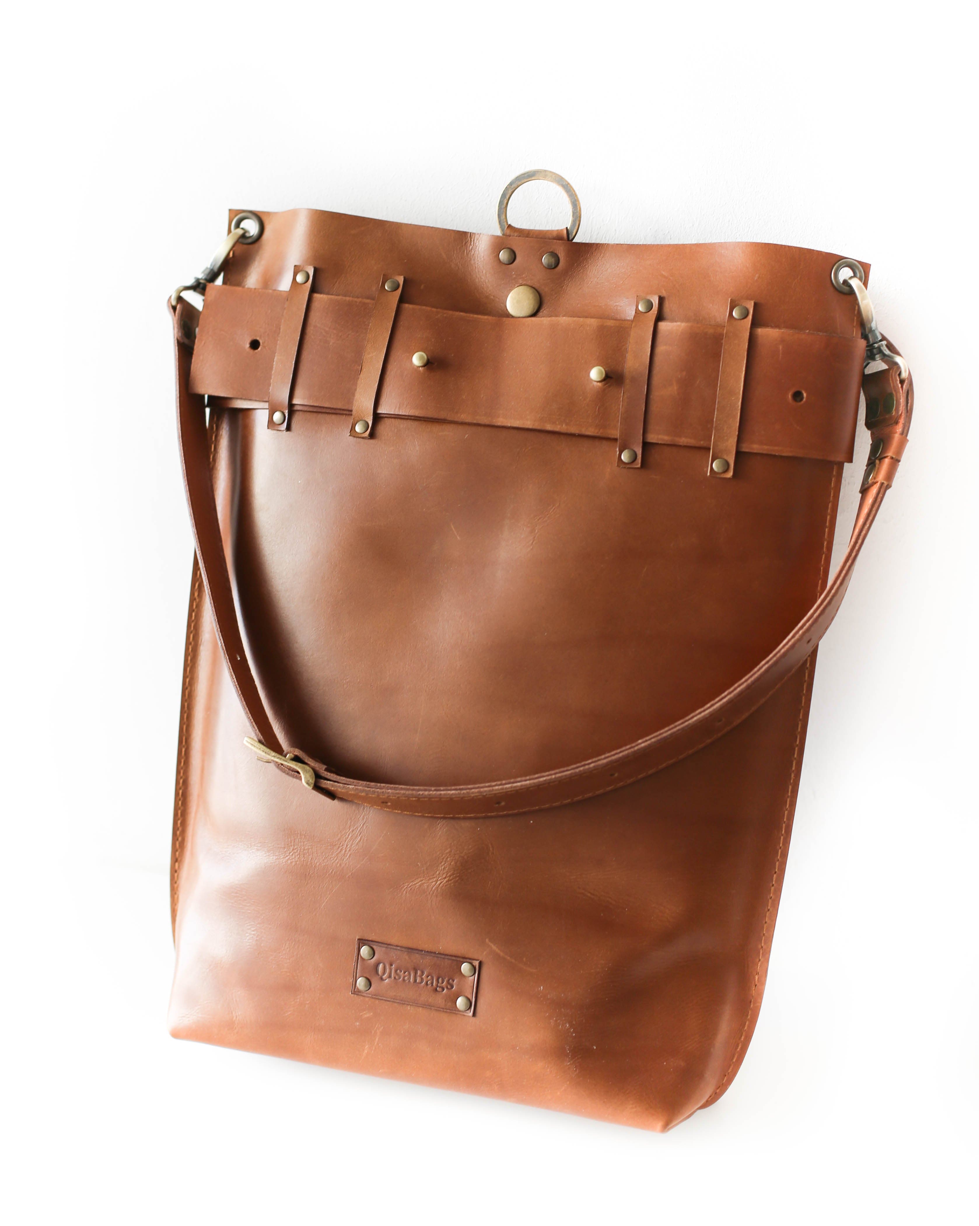 Brown leather backpack