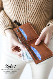 Billfold Leather Wallet with Zipper
