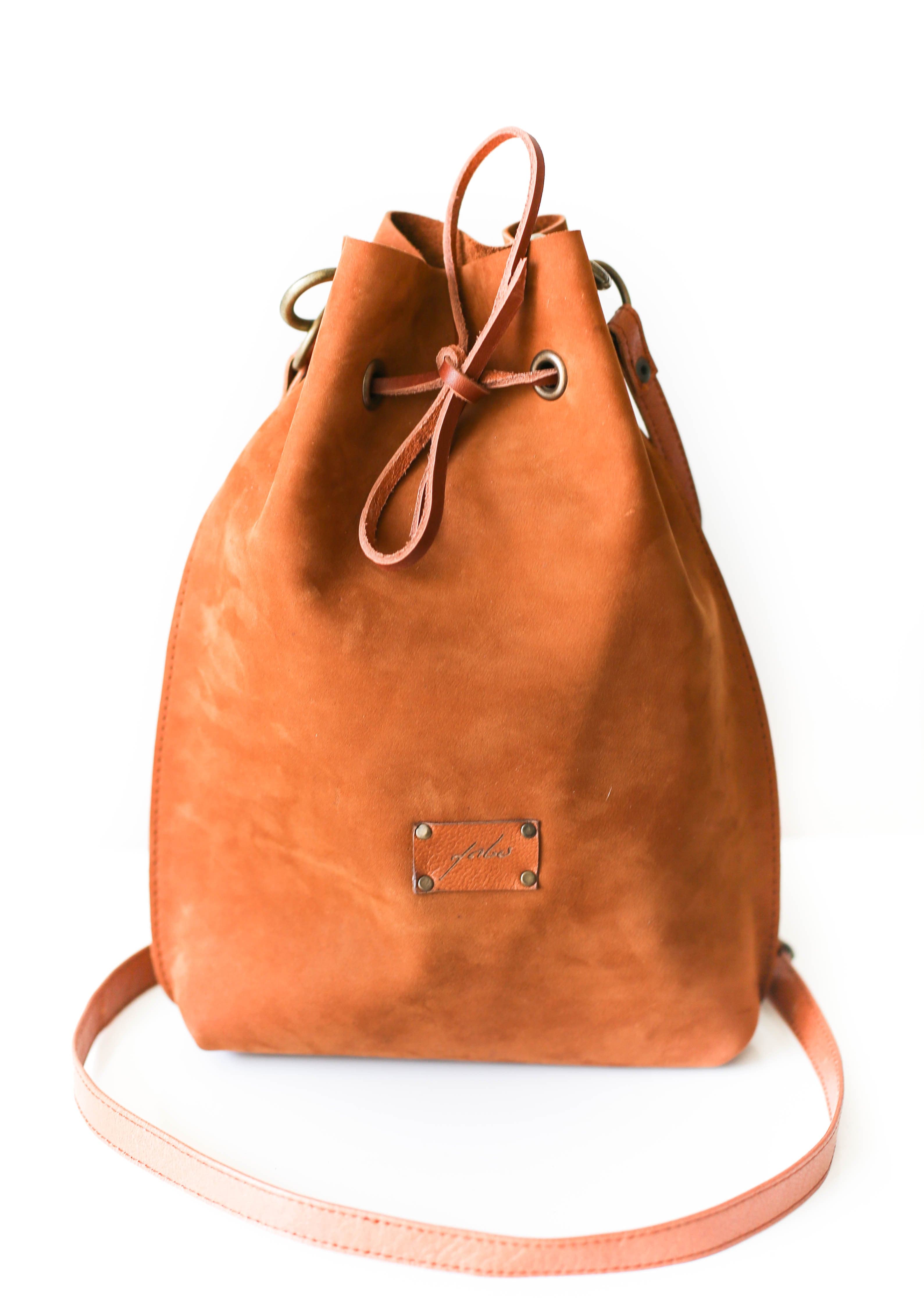 Brown leather bucket bag