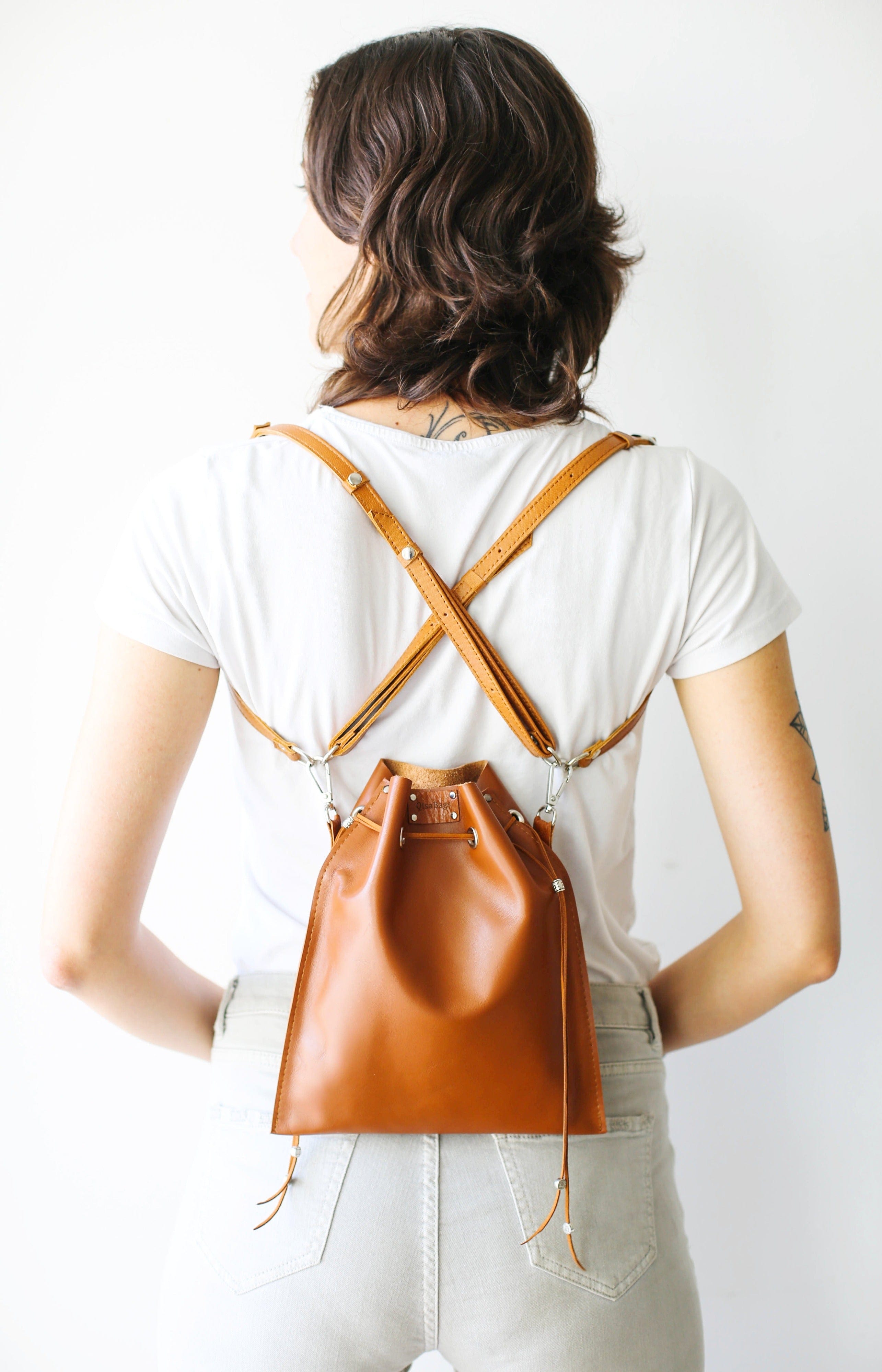 leather drawstring backpack