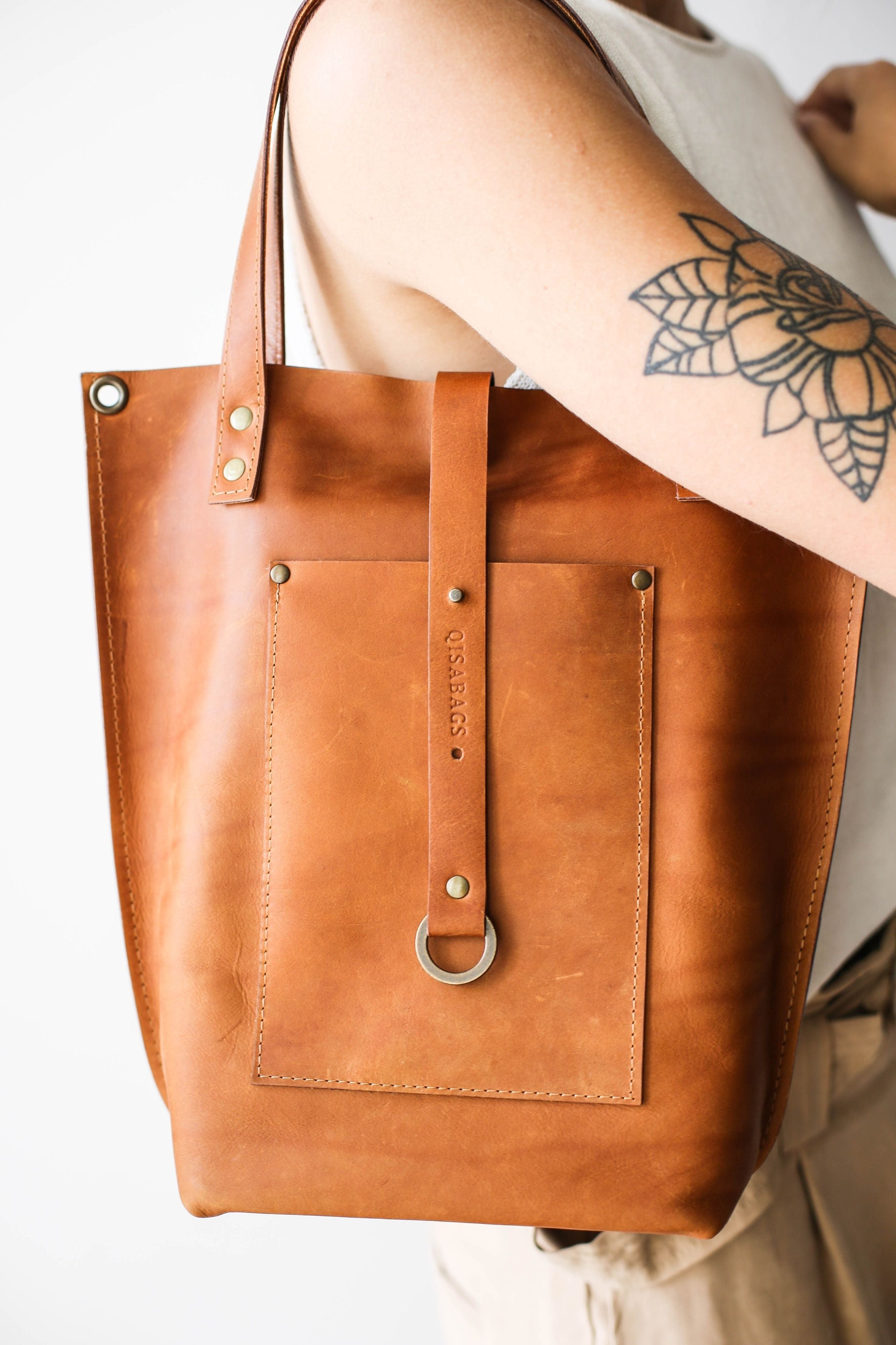 Handmade leather tote bag