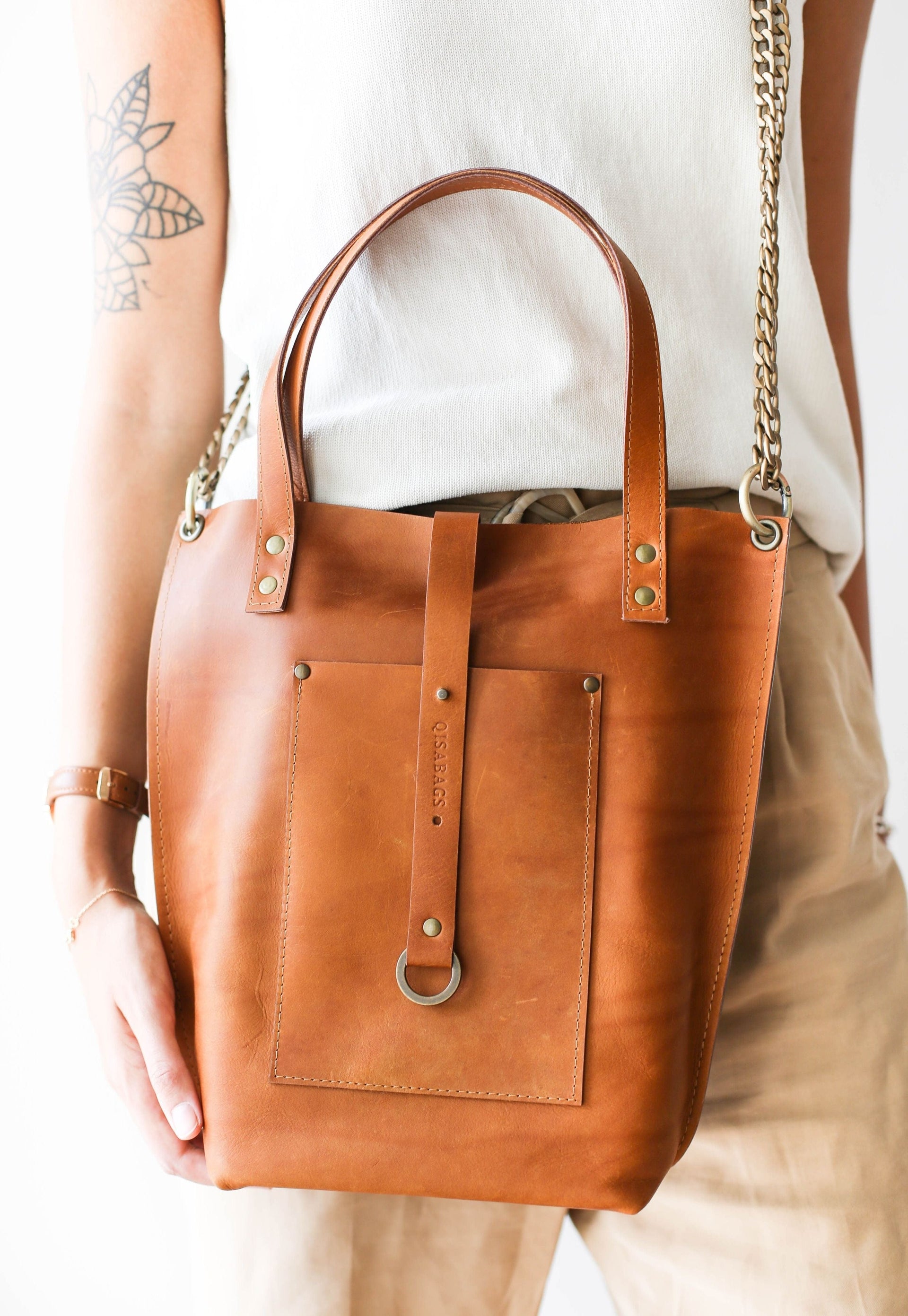 Crossbody leather tote