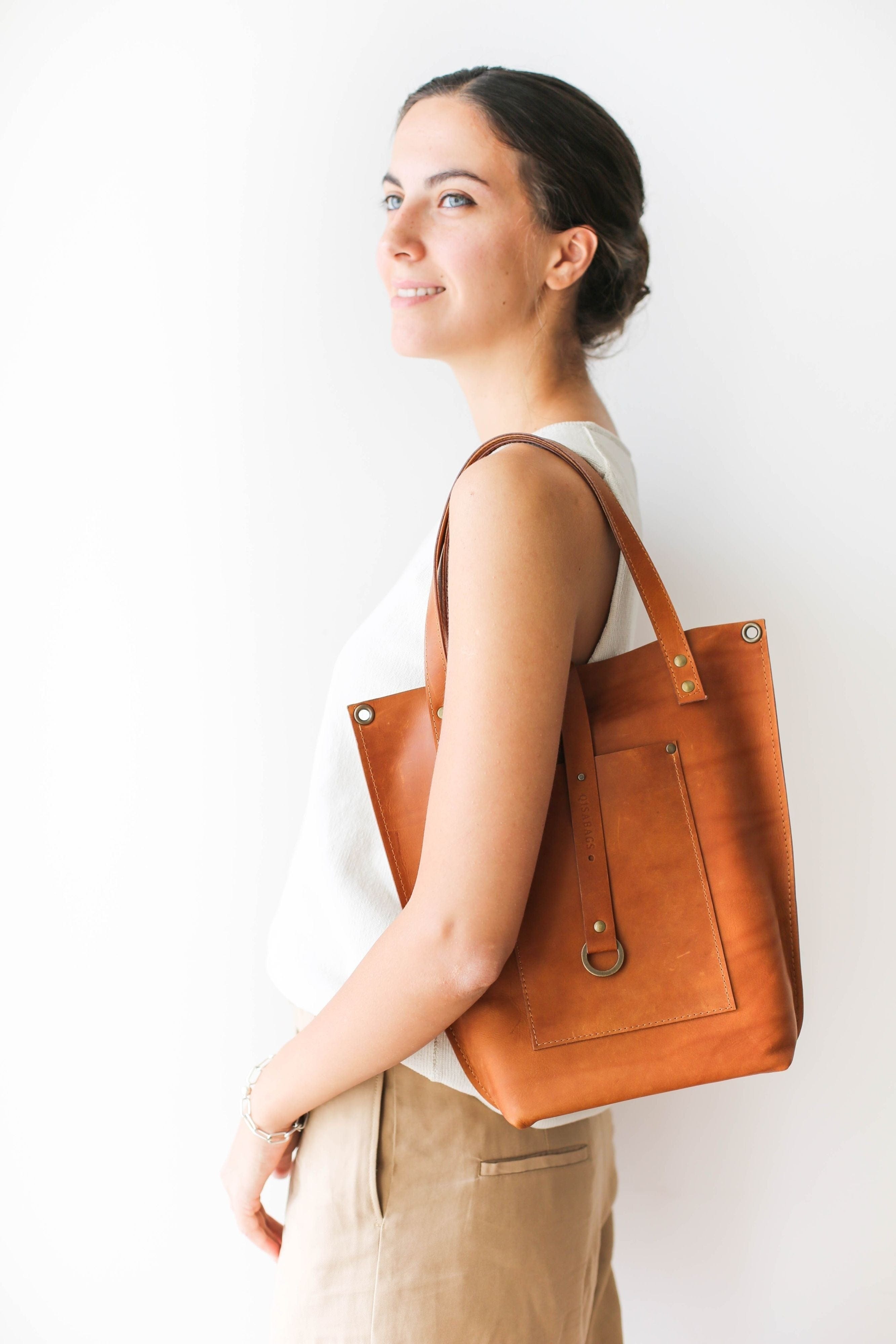 Brown leather handbag