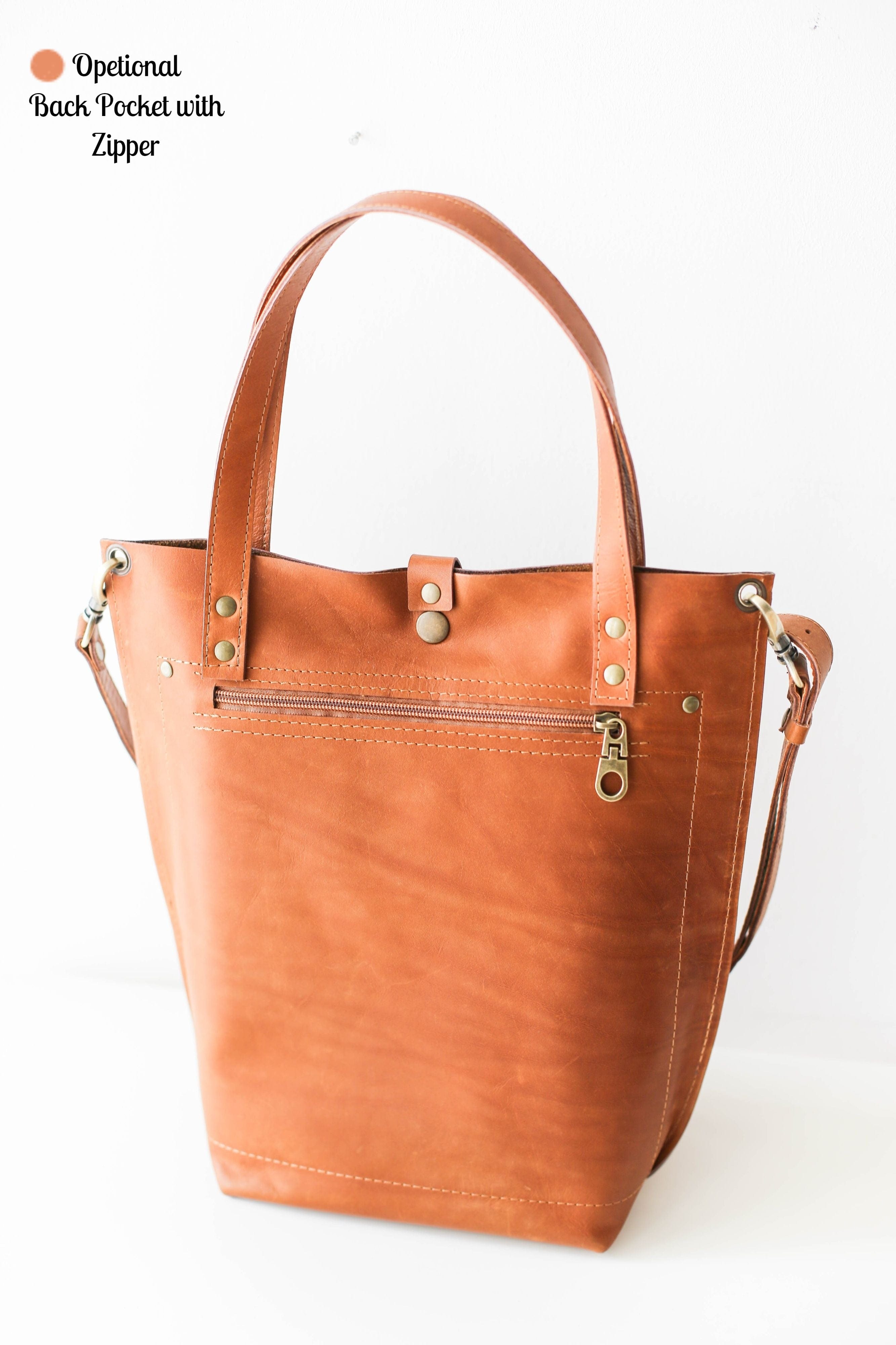 leather tote with zipper