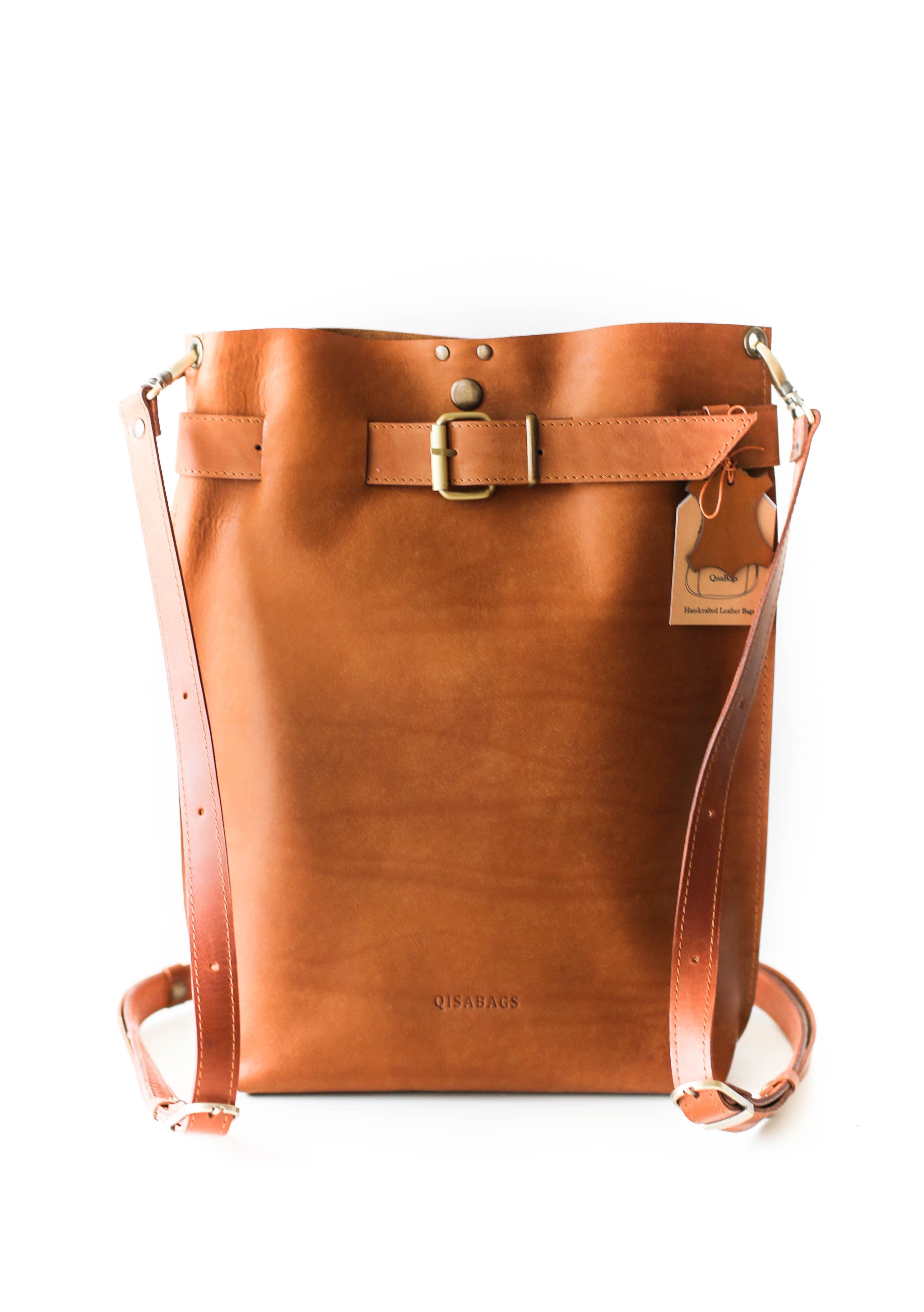 Brown leather backpack