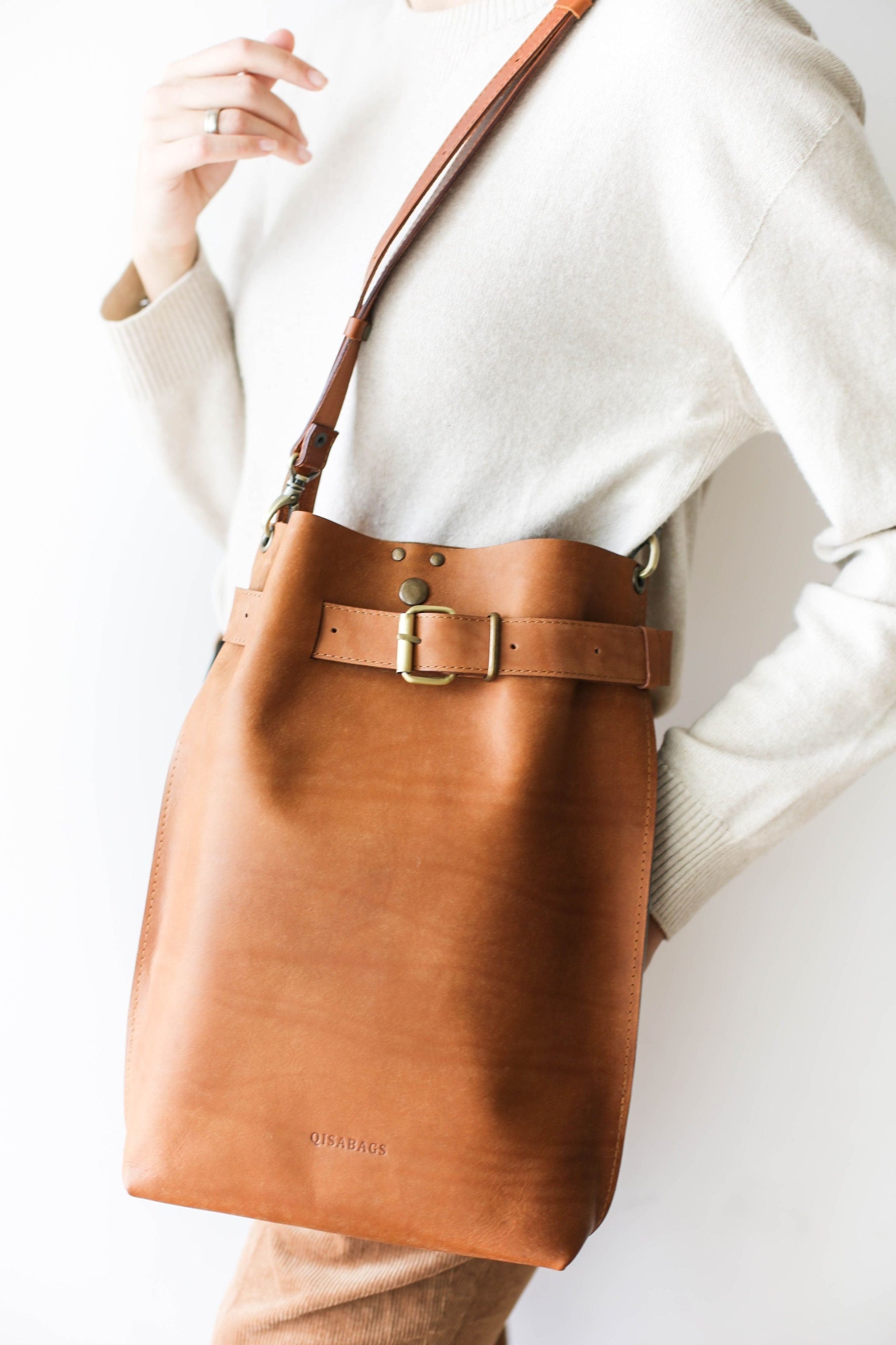 Brown Leather Large Crossbody Bag