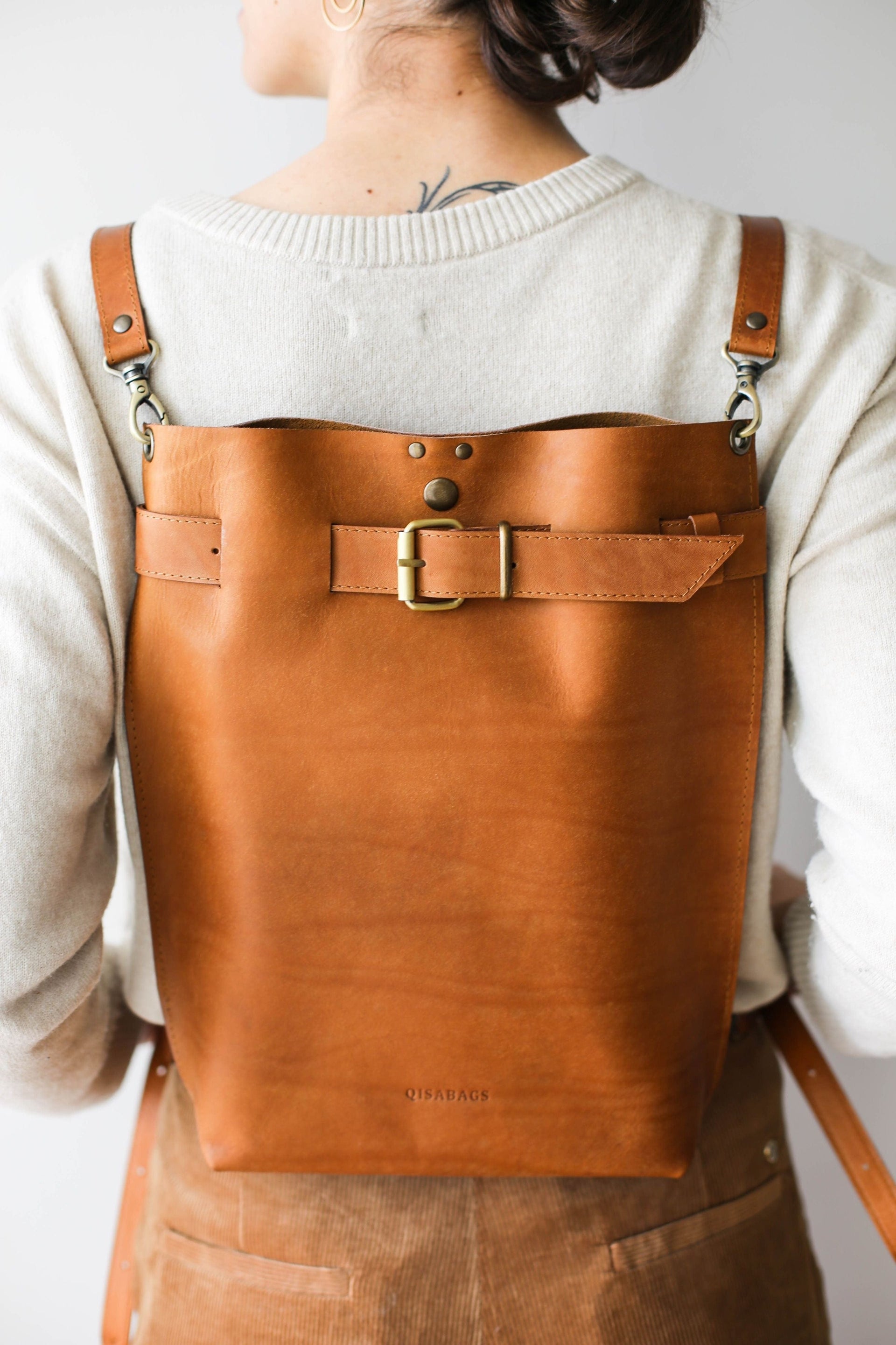 Convertible leather backpack