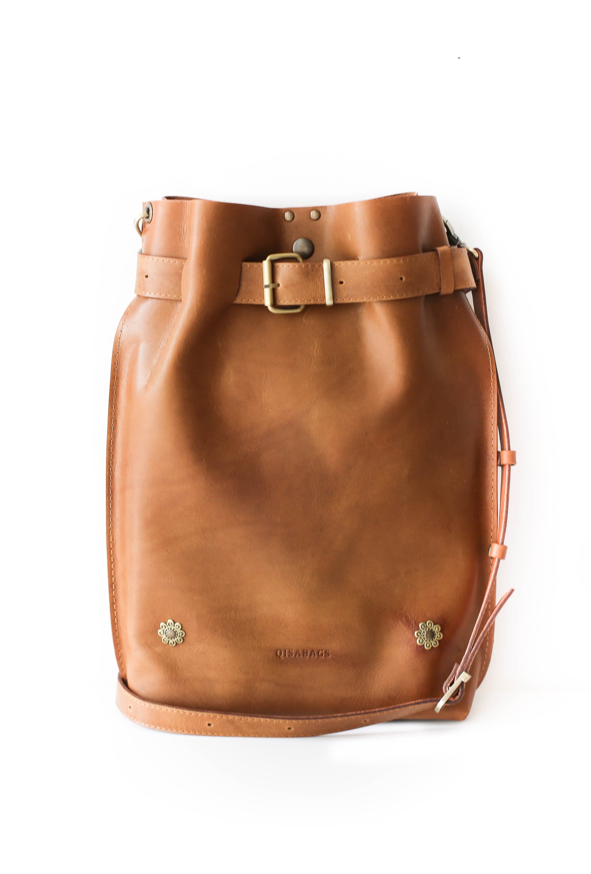 handmade brown leather backpack