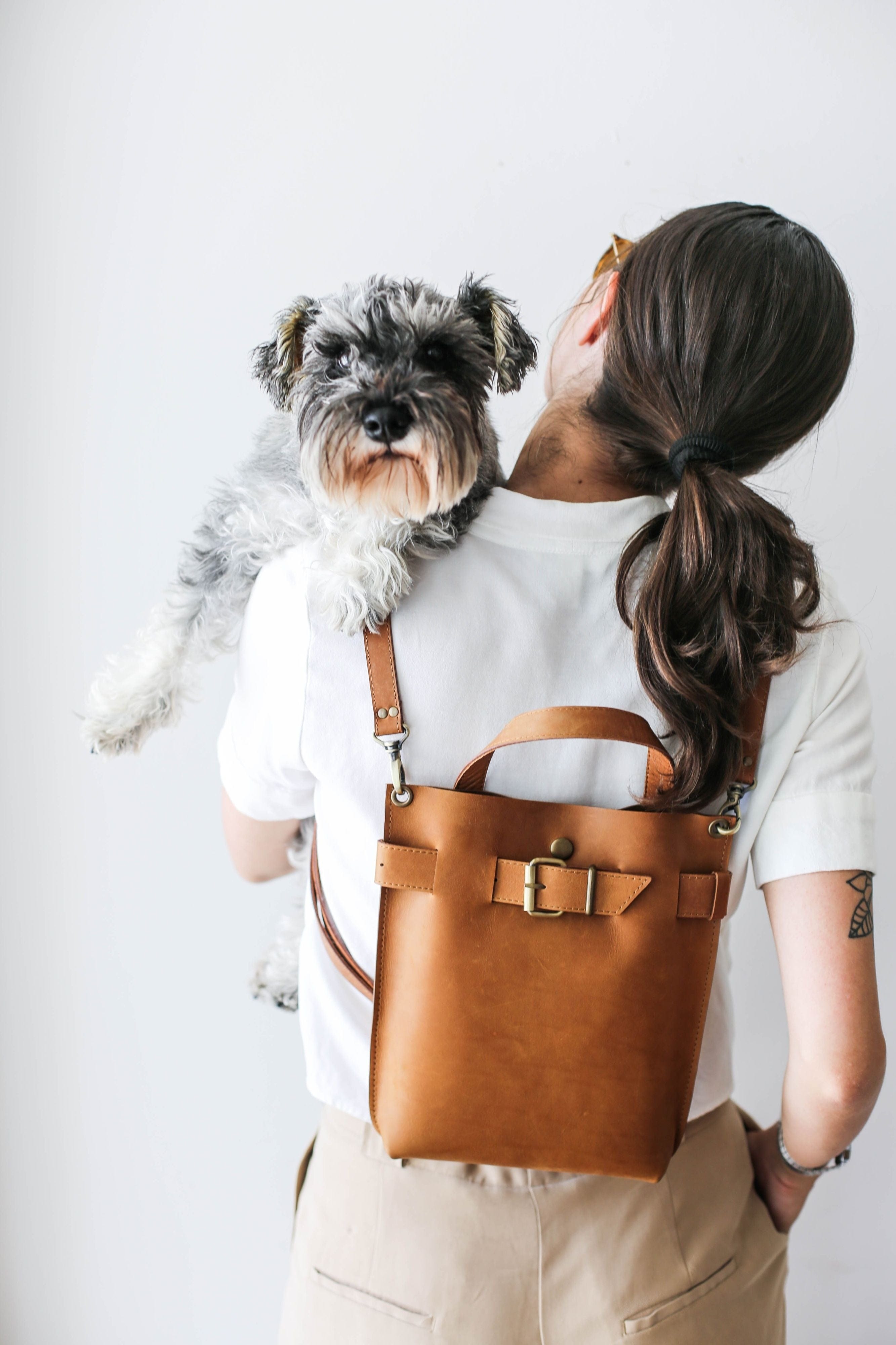 Handmade mini leather backpack