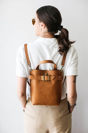 Brown leather backpack purse for women