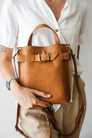 brown leather mini backpack