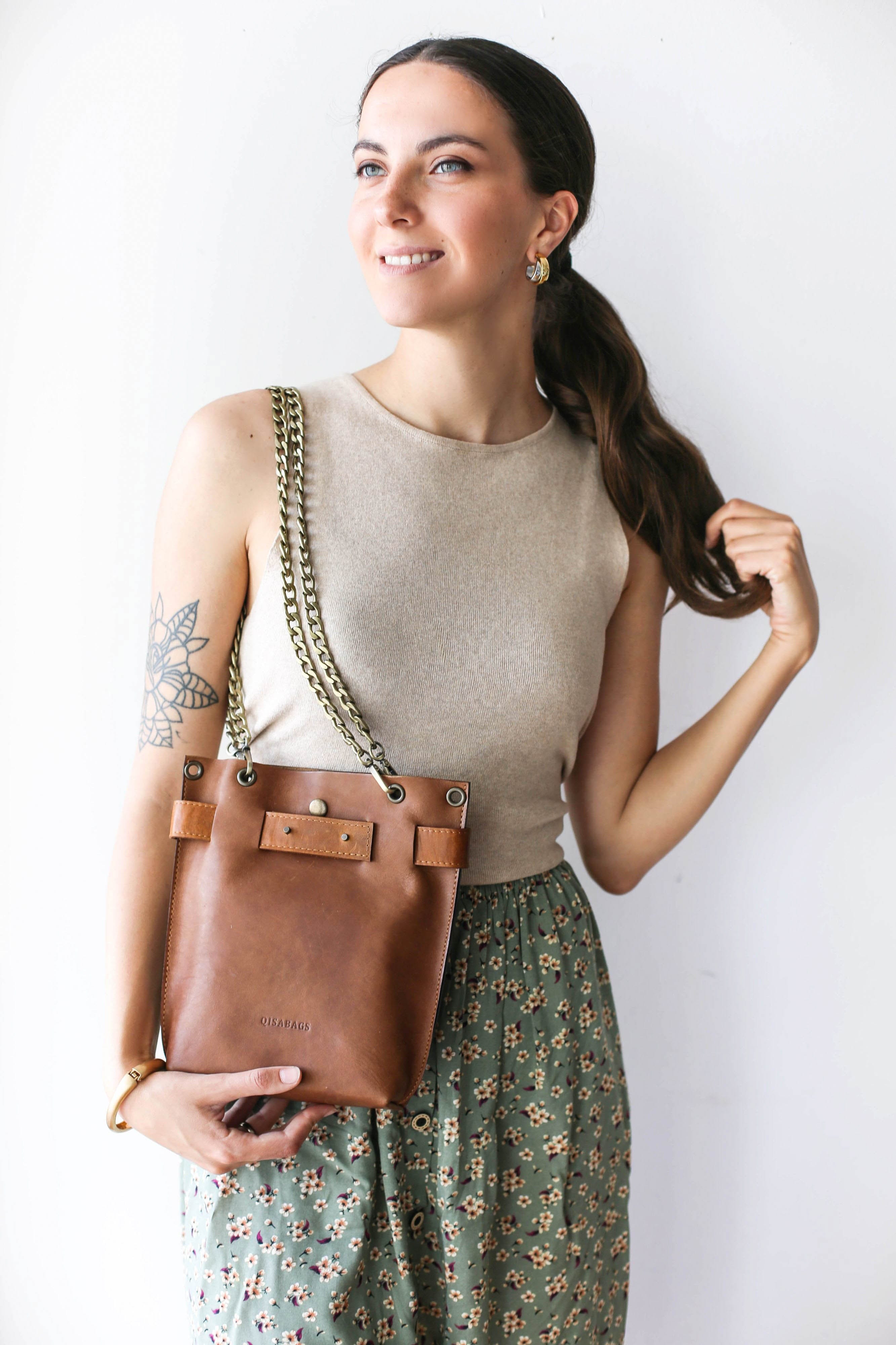 Brown leather shoulder bag