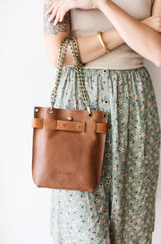 Designer small leather handbag