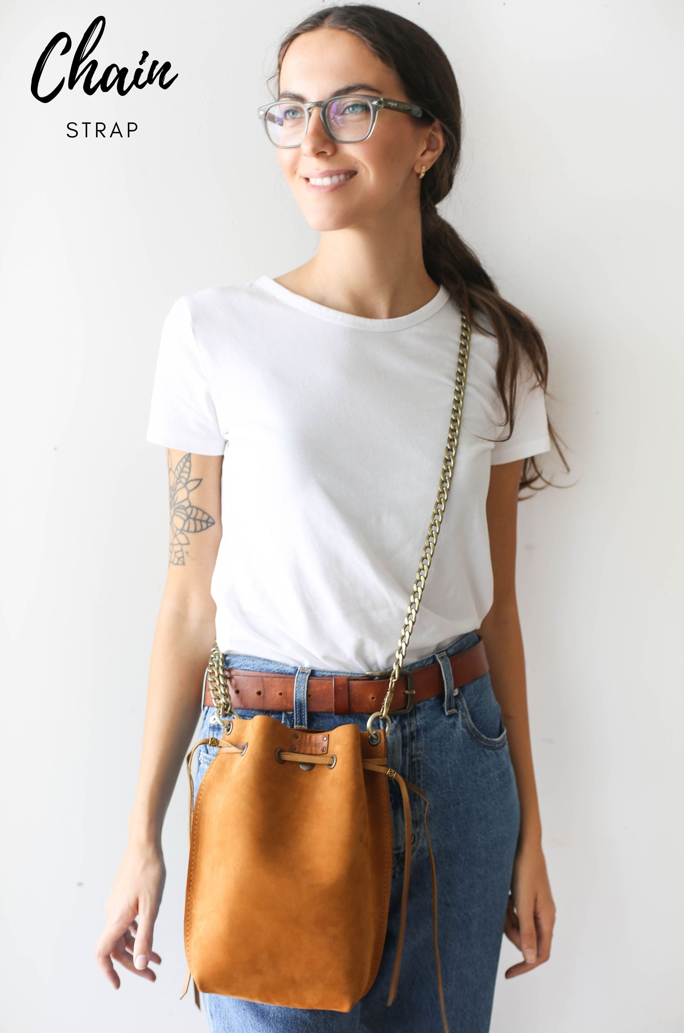Drawstring Bucket Bag | Brown Leather Purse - Qisabags