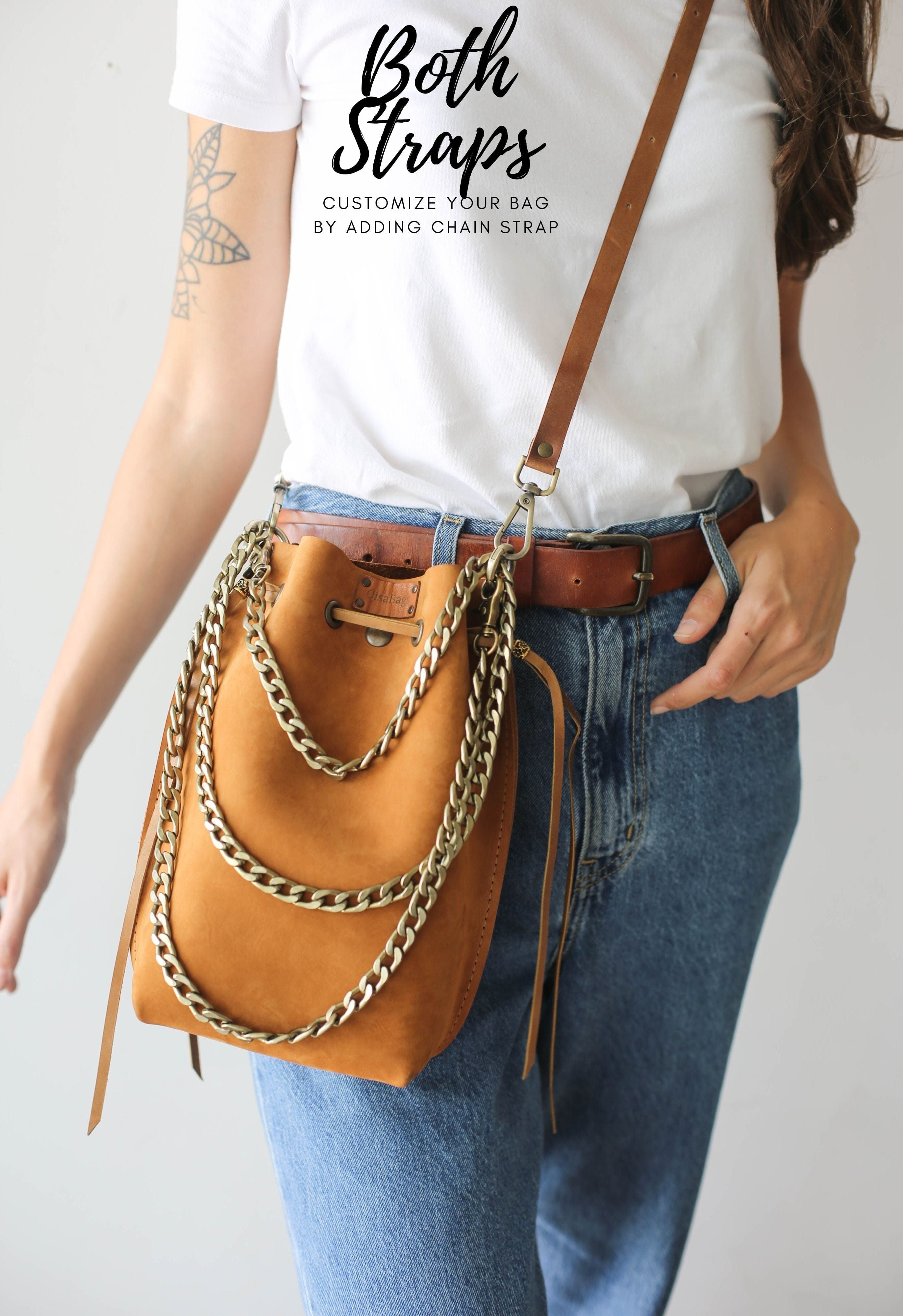 Drawstring Bucket Bag | Brown Leather Purse - Qisabags