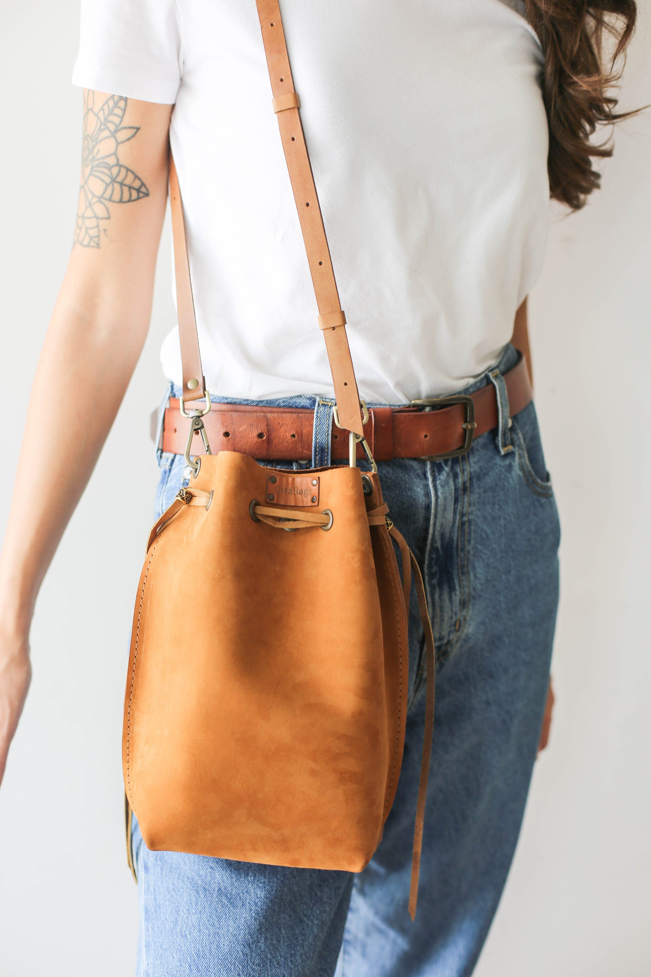 leather bucket bag