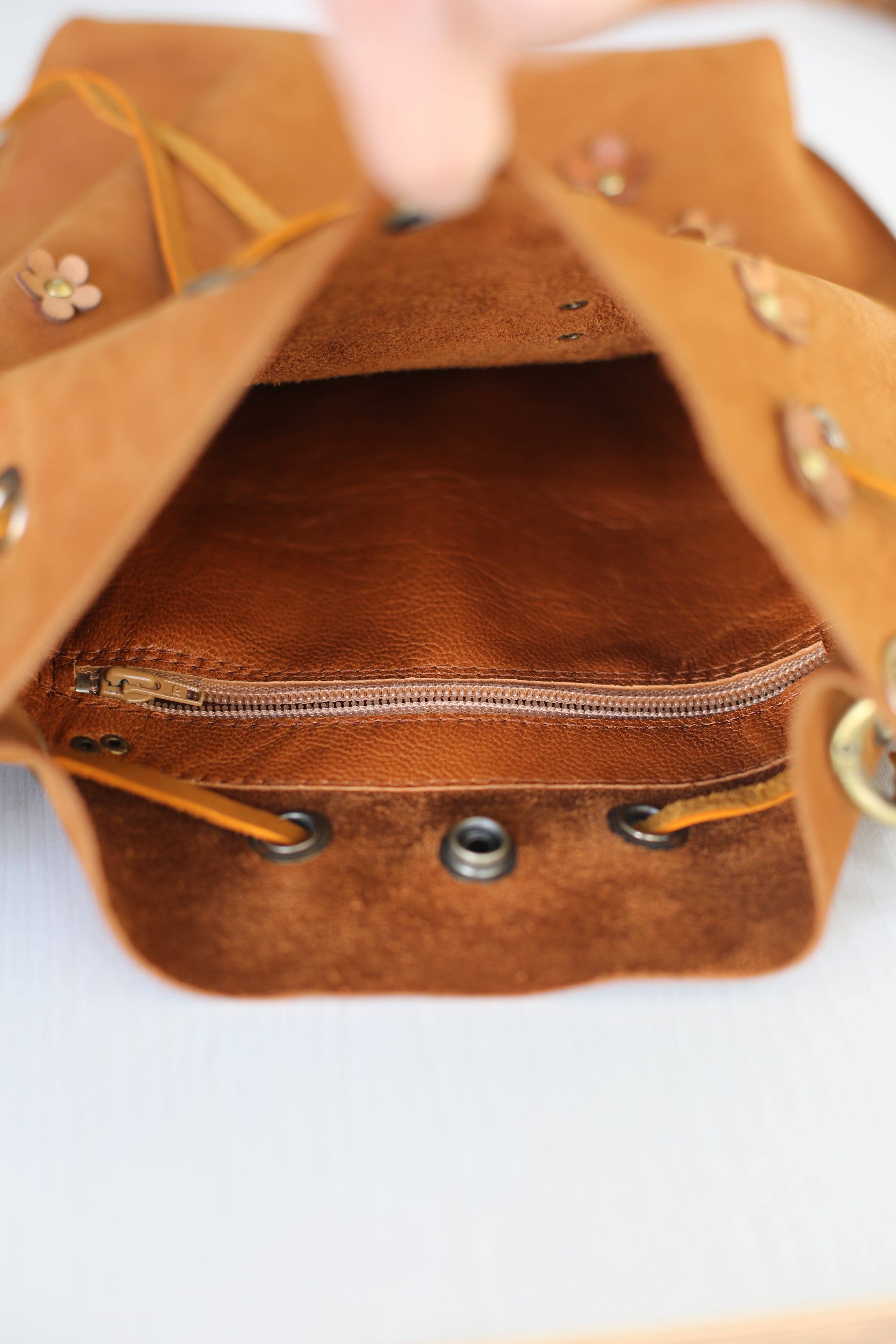 Brown Nubuck Bucket Bag w/Drawstrings