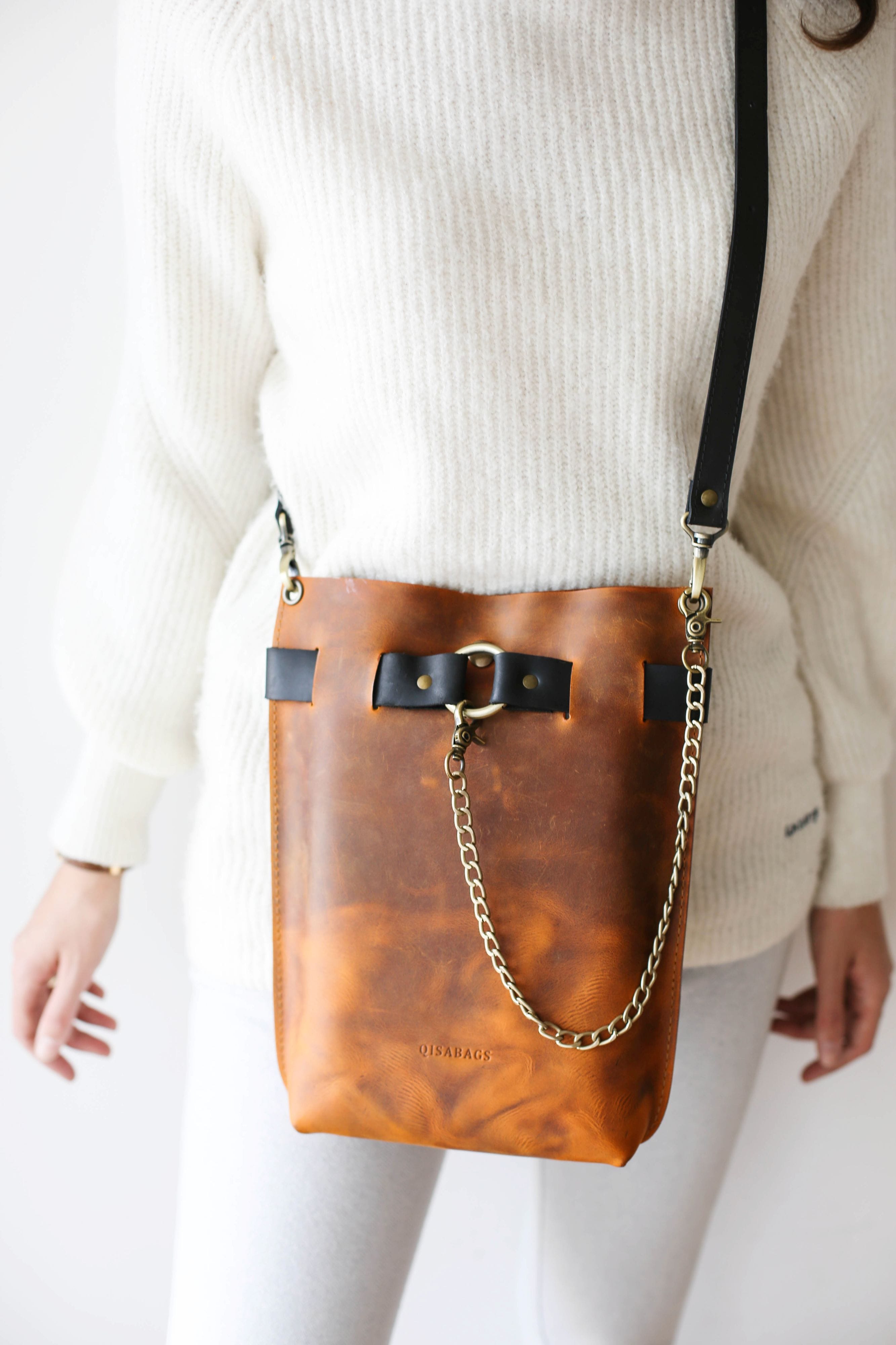 Brown leather cross body bag