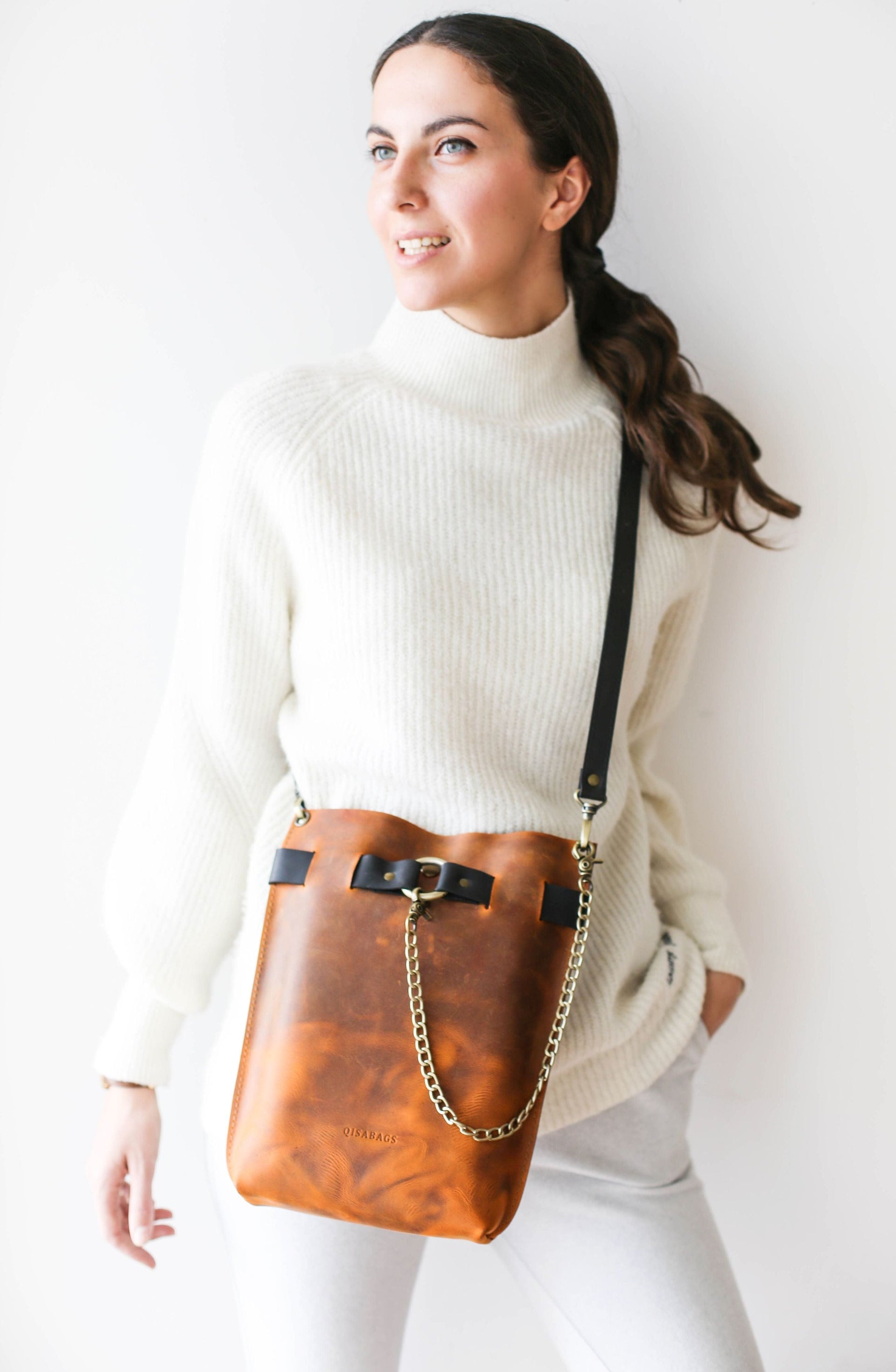 Brown leather cross body