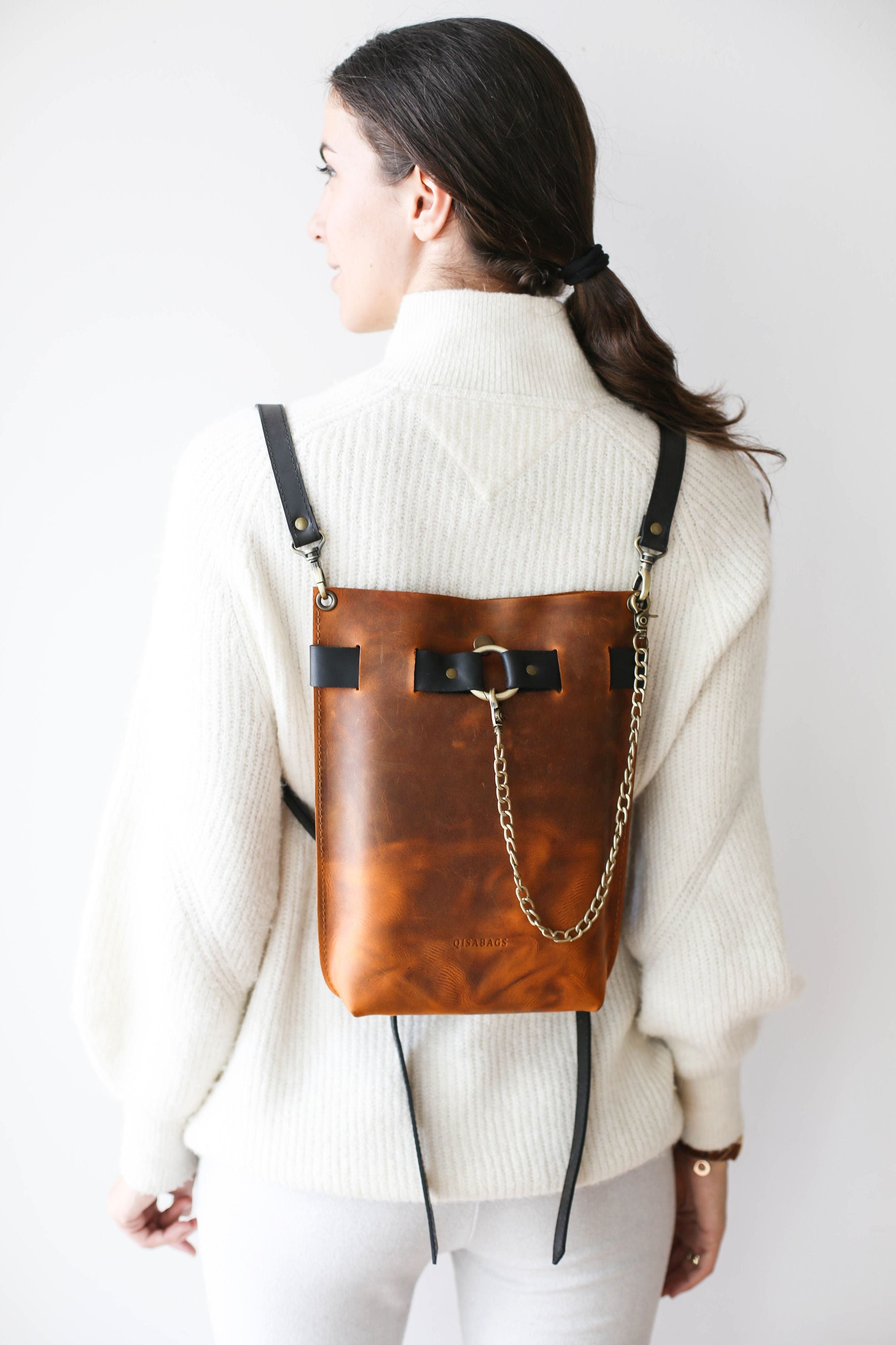 Brown Leather Backpack Purse