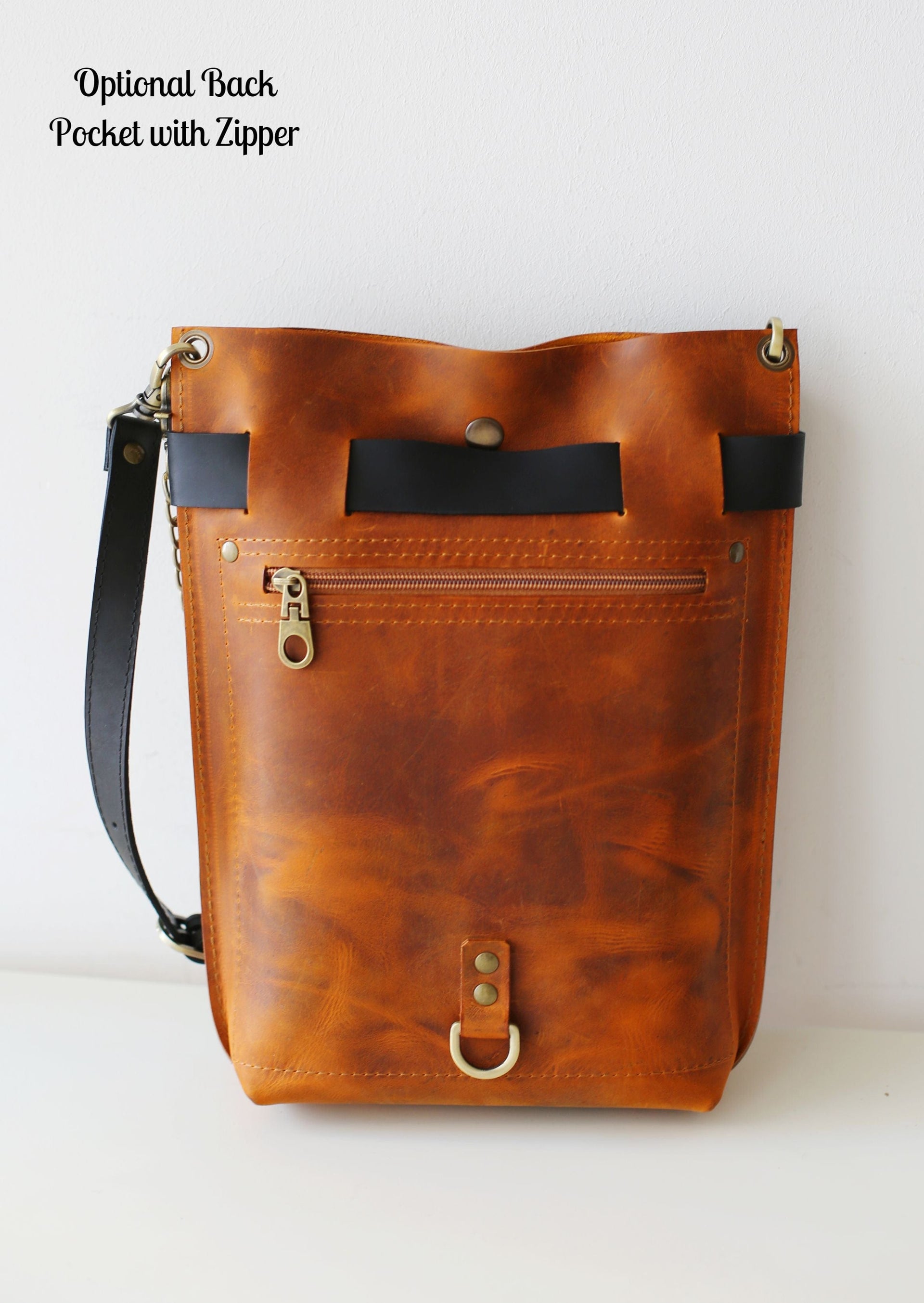 Leather Zipper Backpack - Handmade Leather Bag