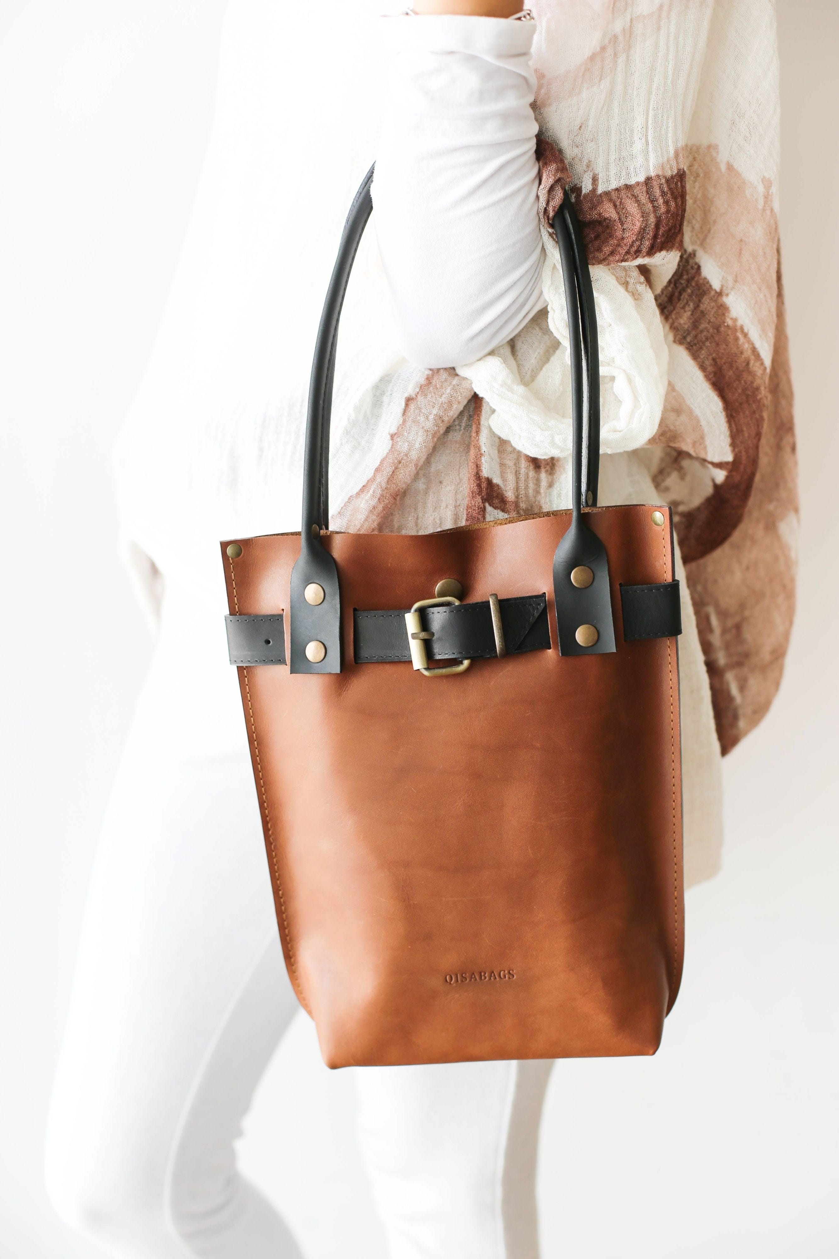 Black and tan leather handbags on sale