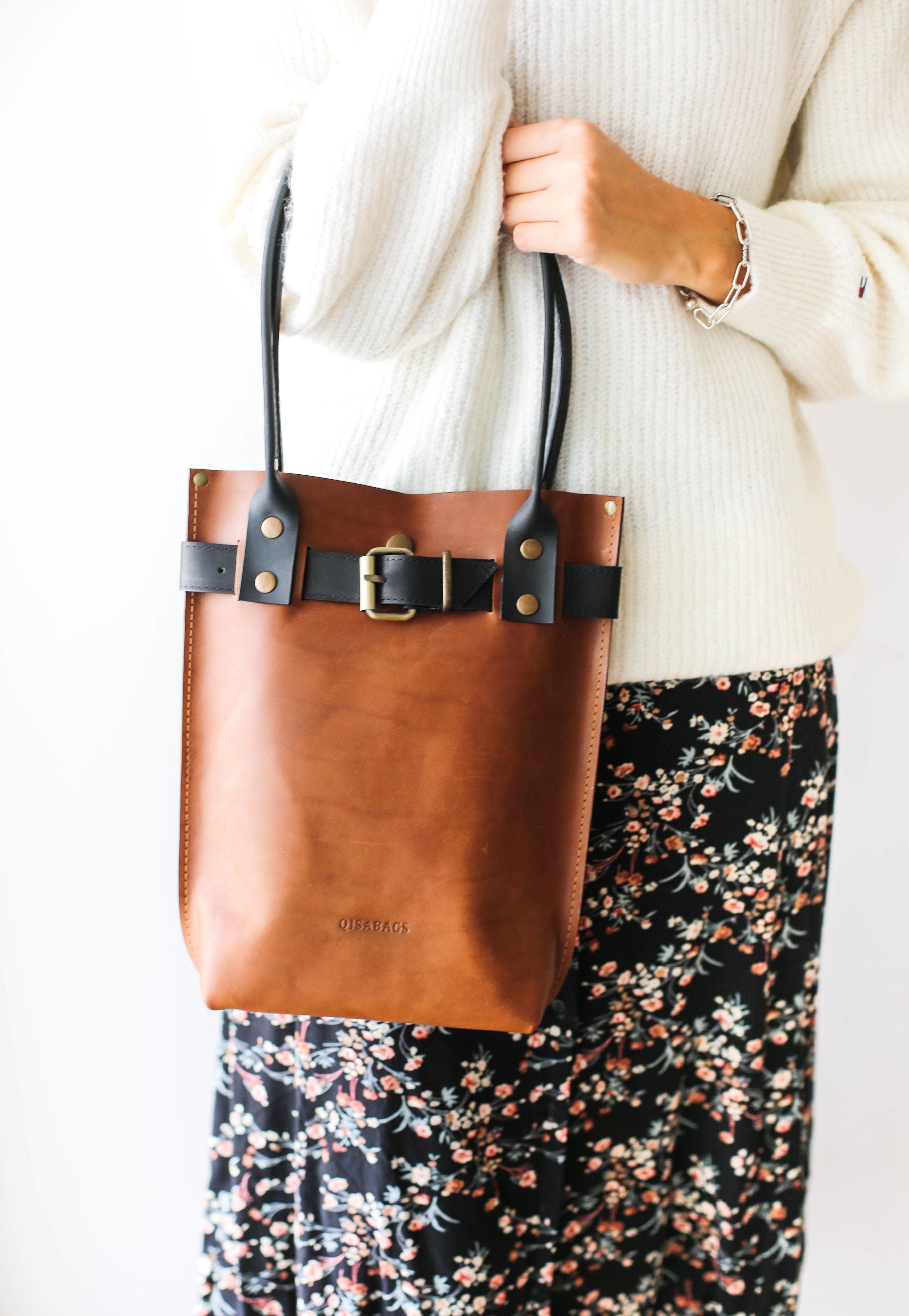 Black and brown leather bag sale