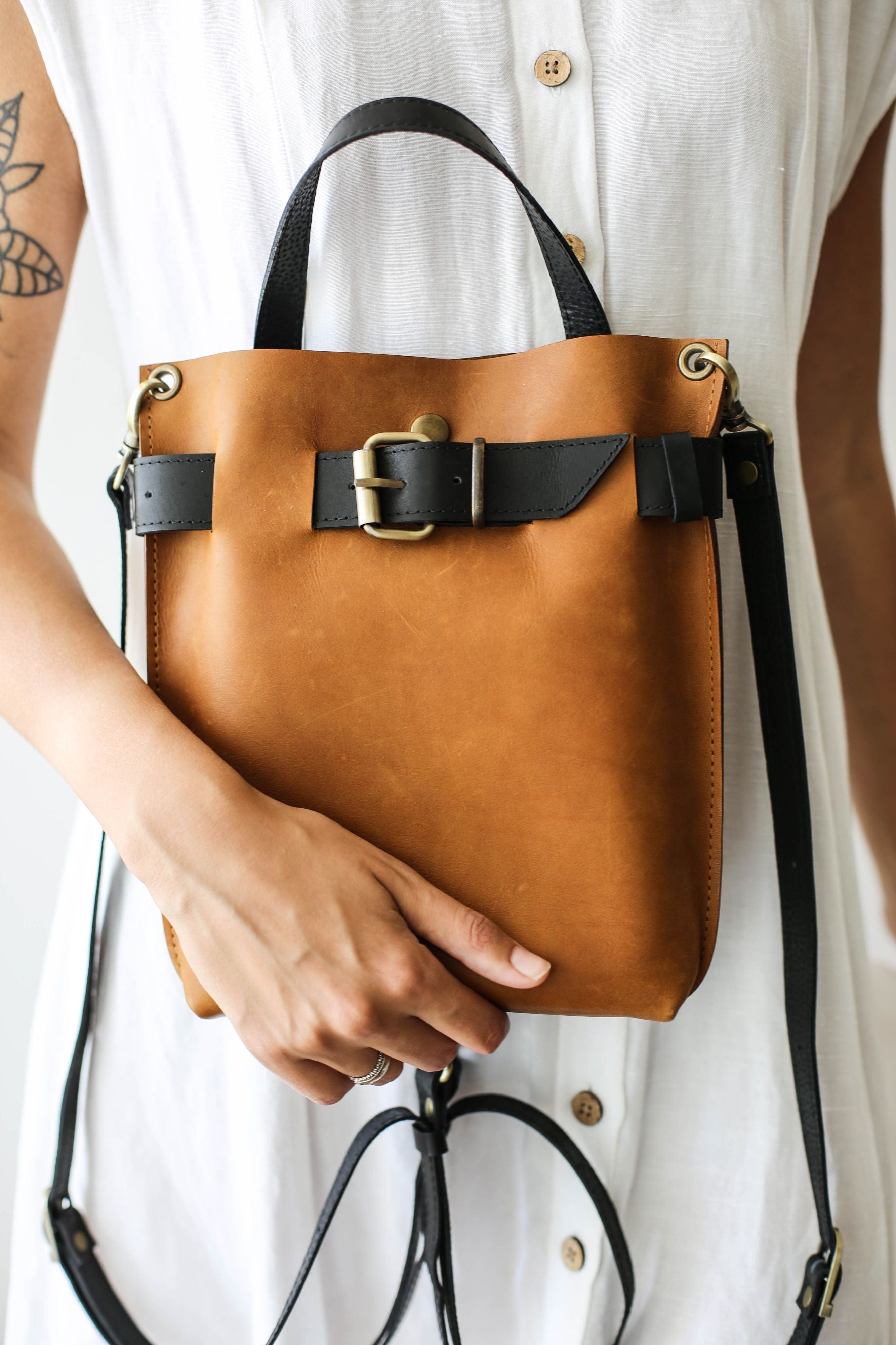 leather brown backpack