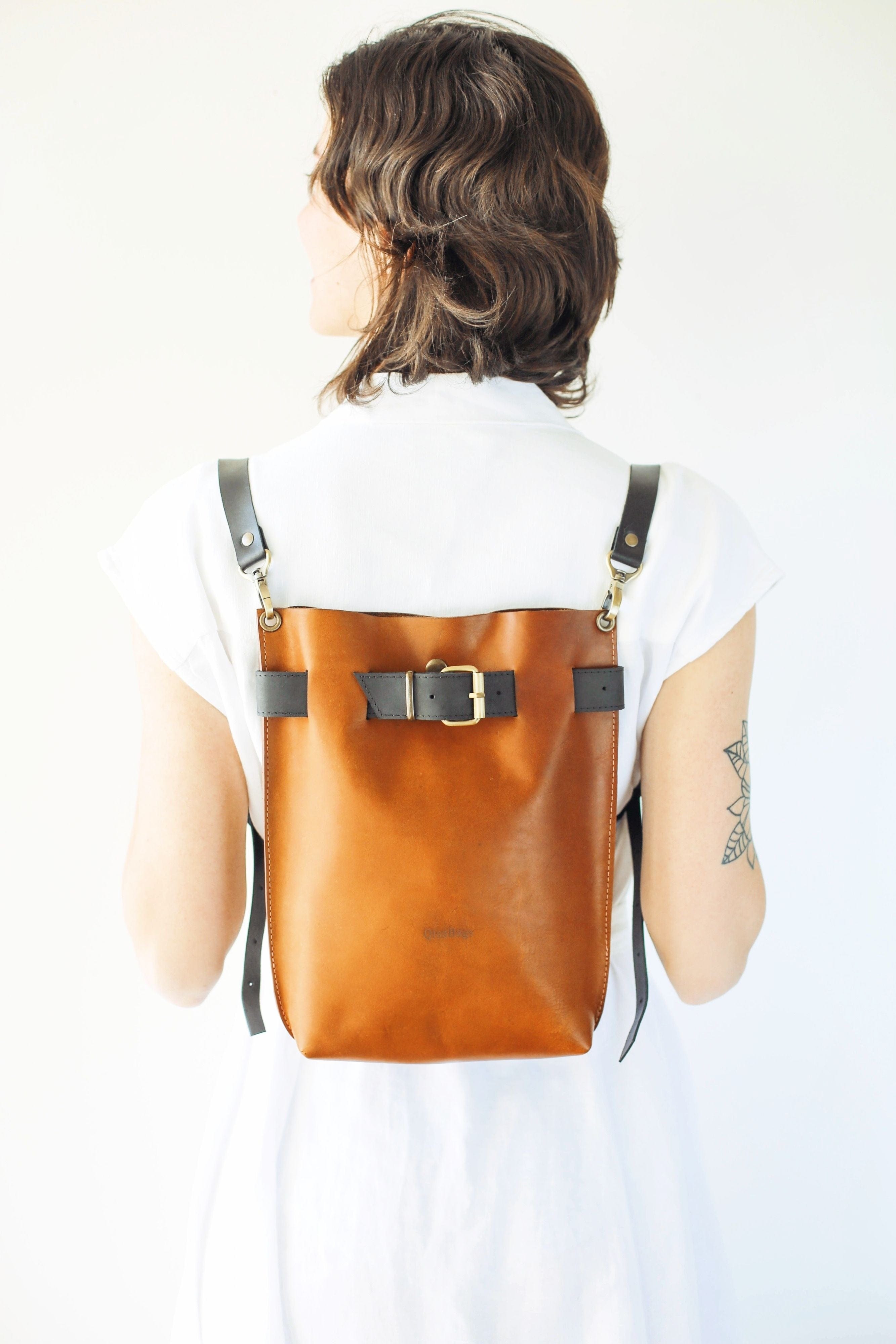 Brown Leather Backpack Purse