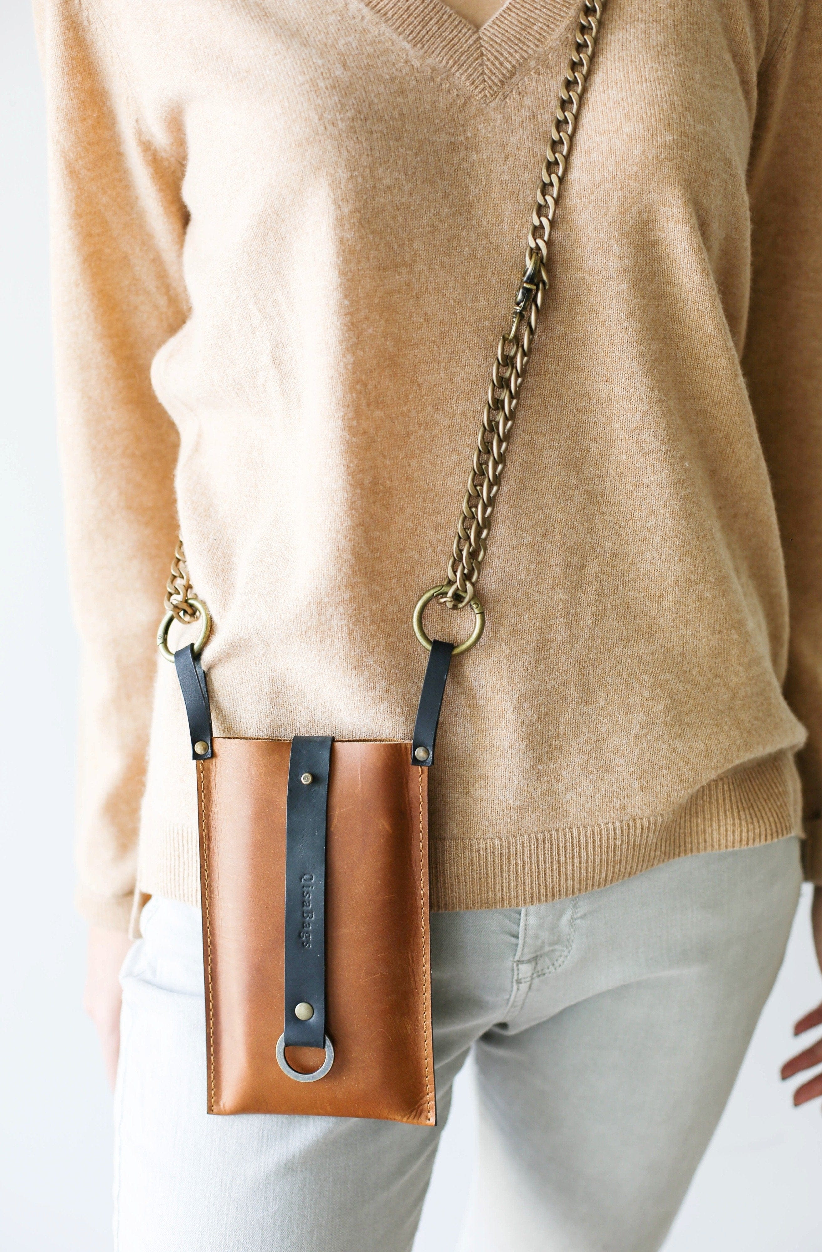 Cross body leather phone bag