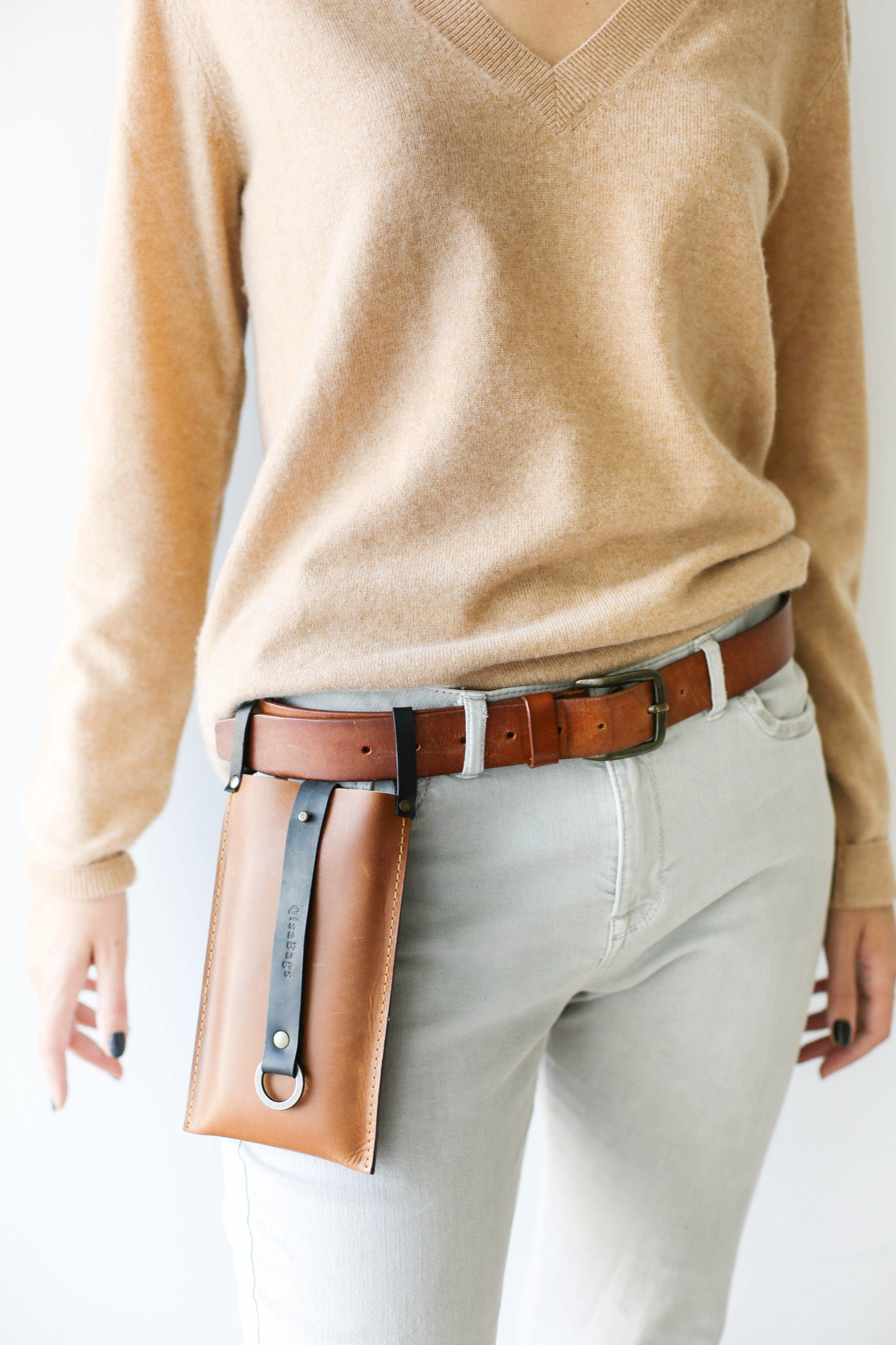 Brown leather belt bag