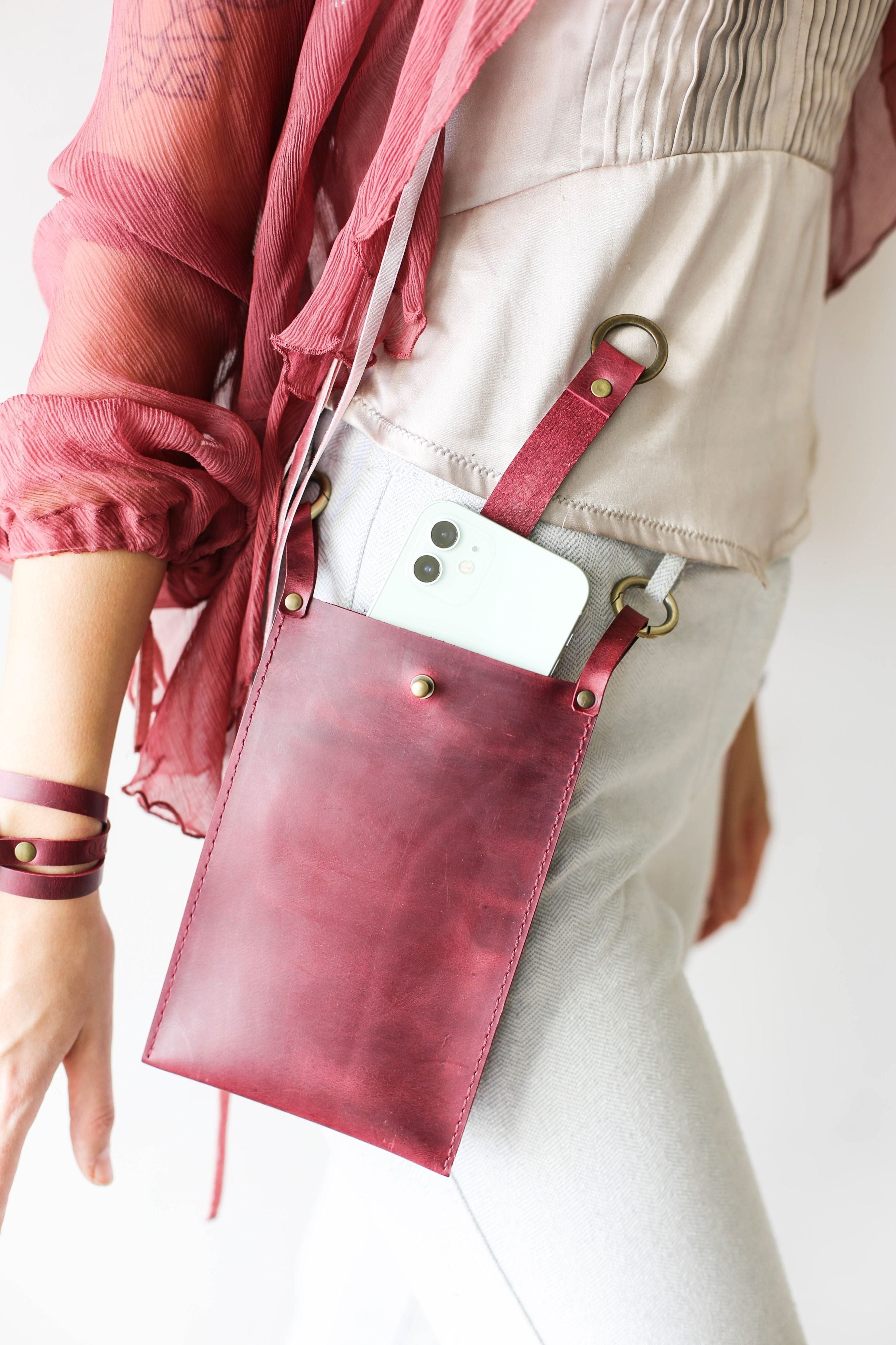 handmade leather bag for phone