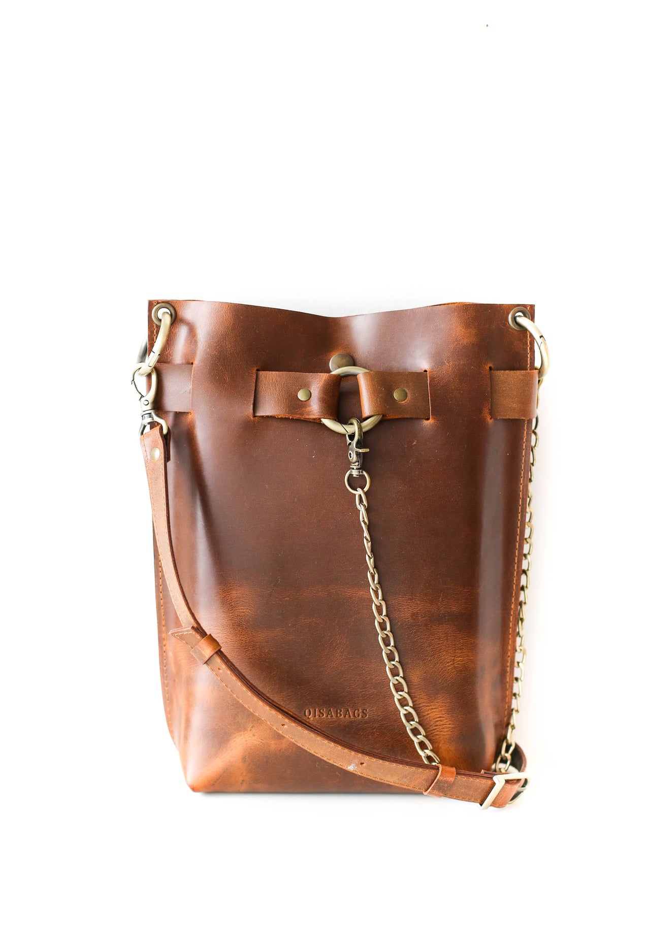 Coffee Brown Leather Bag - "Ring Belt Edition"