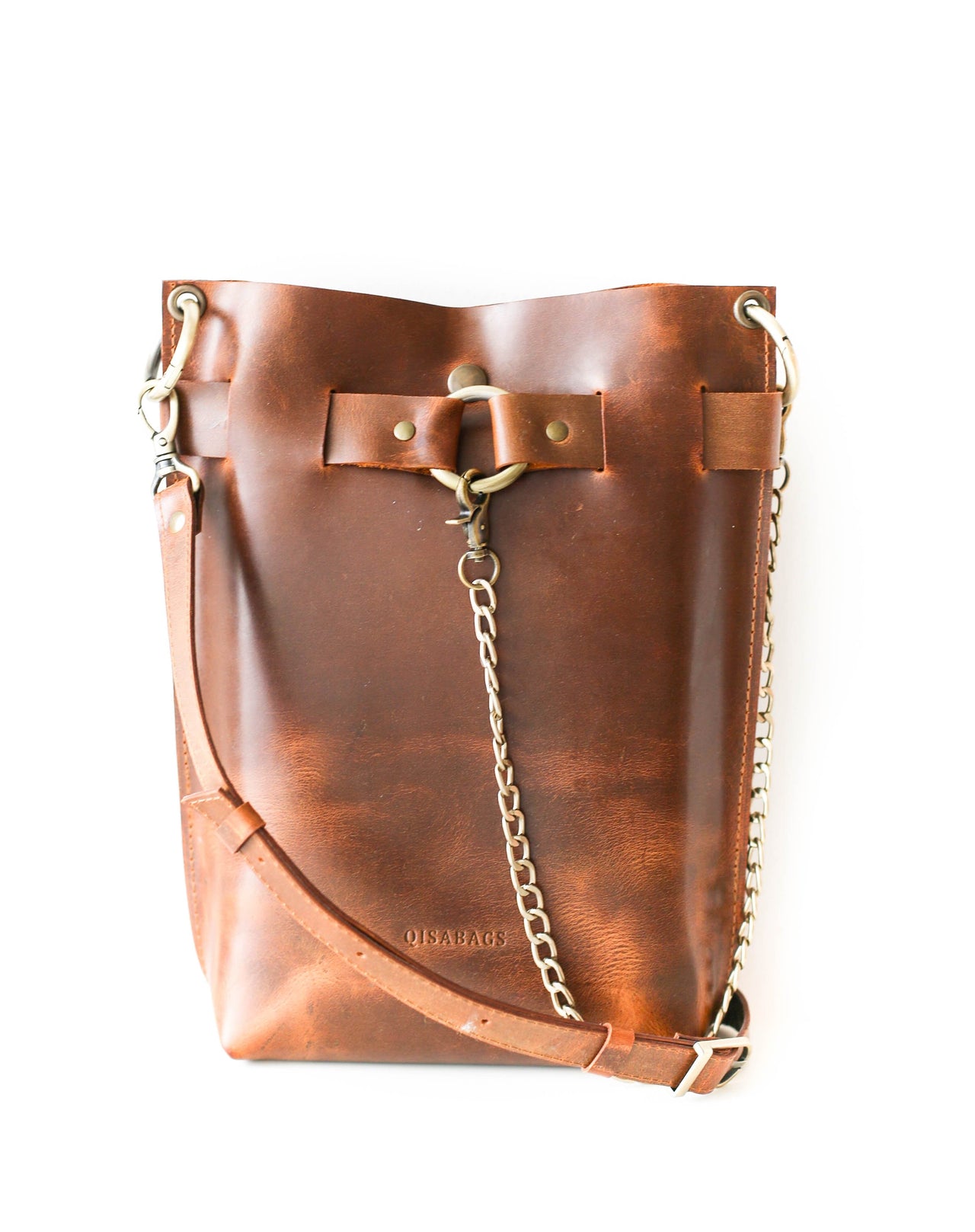 Coffee Brown Leather Bag - "Ring Belt Edition"