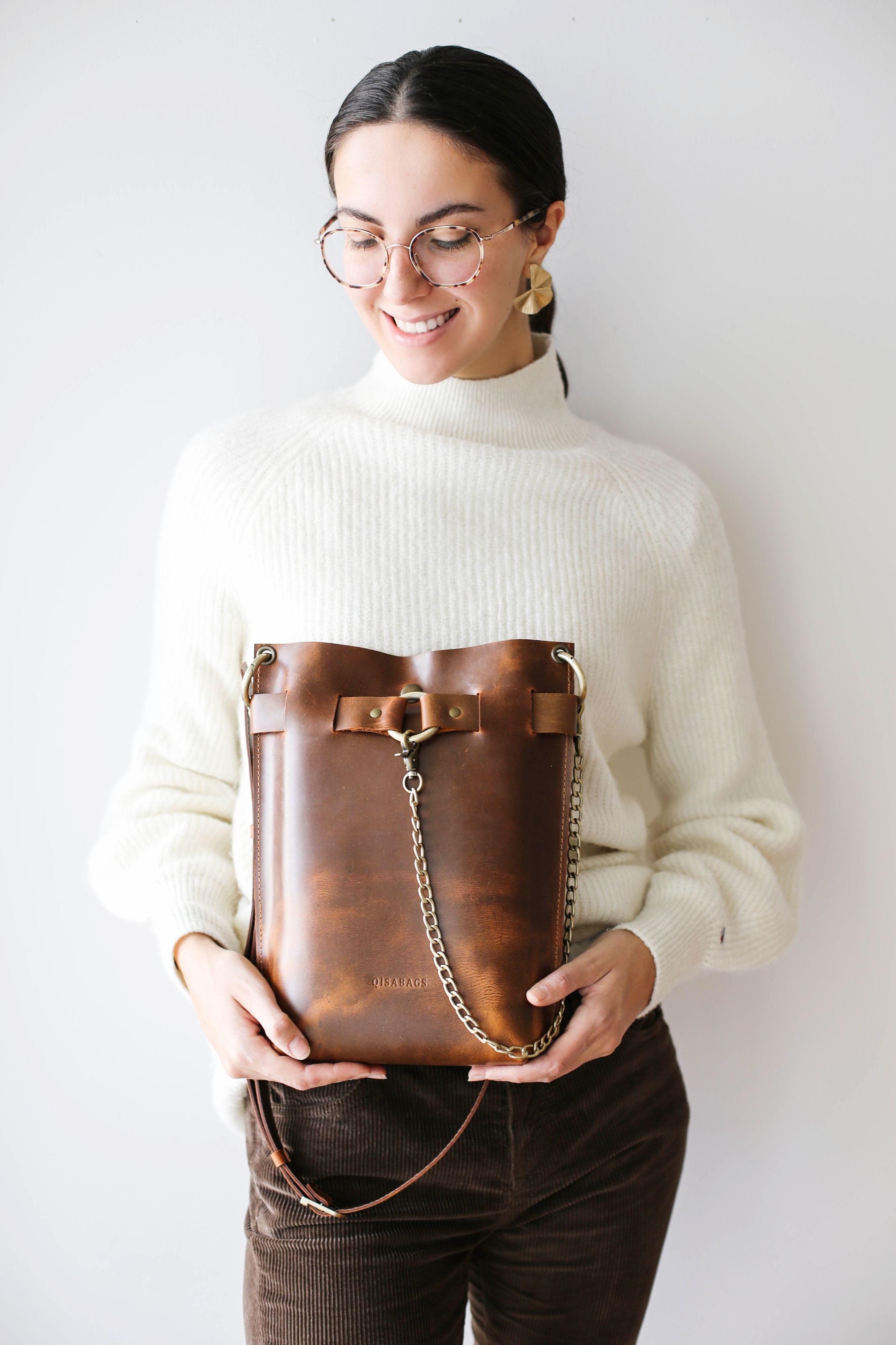 Coffee Brown Leather Bag - "Ring Belt Edition"