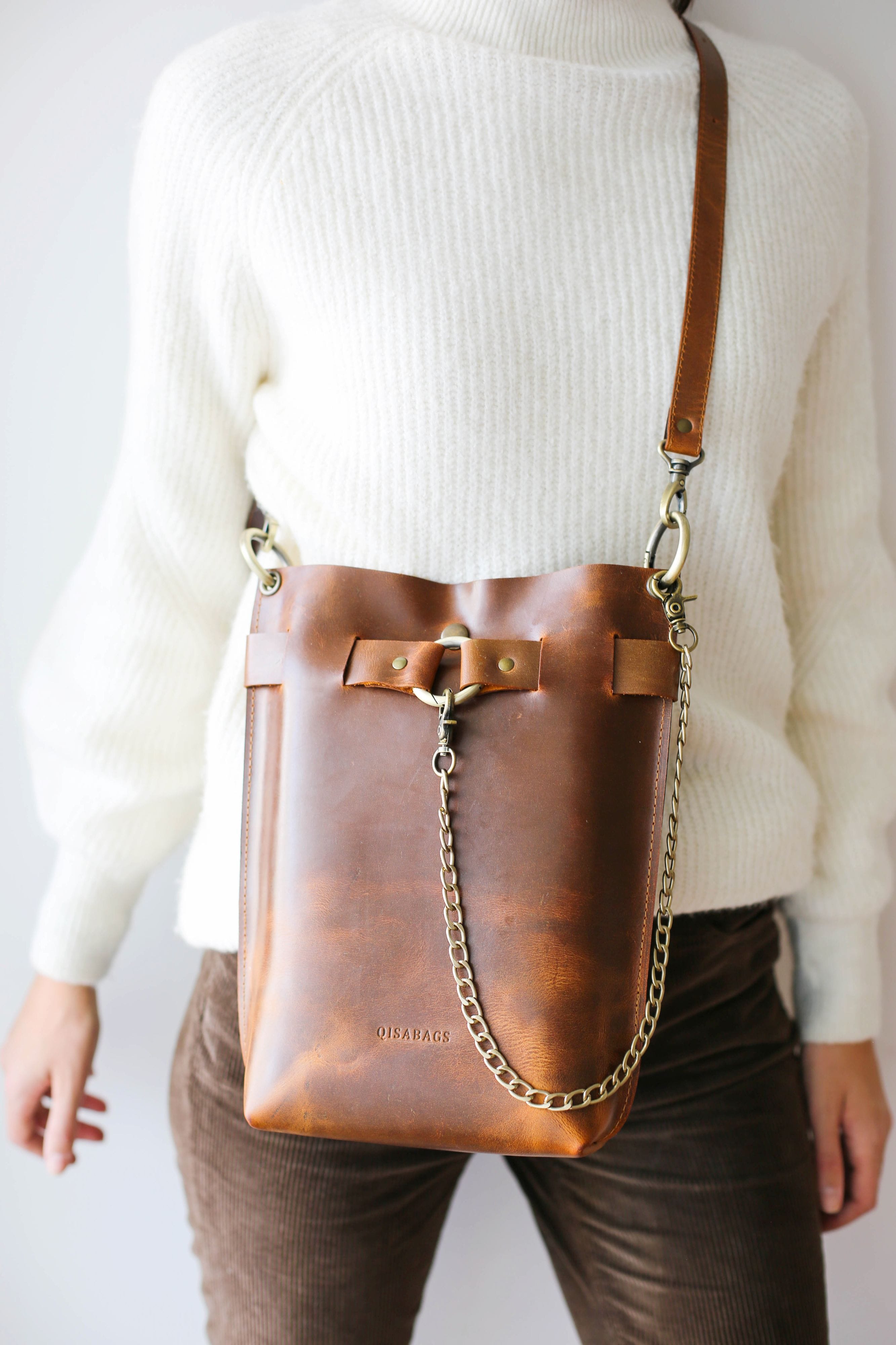 Coffee Brown Leather Bag - "Ring Belt Edition"