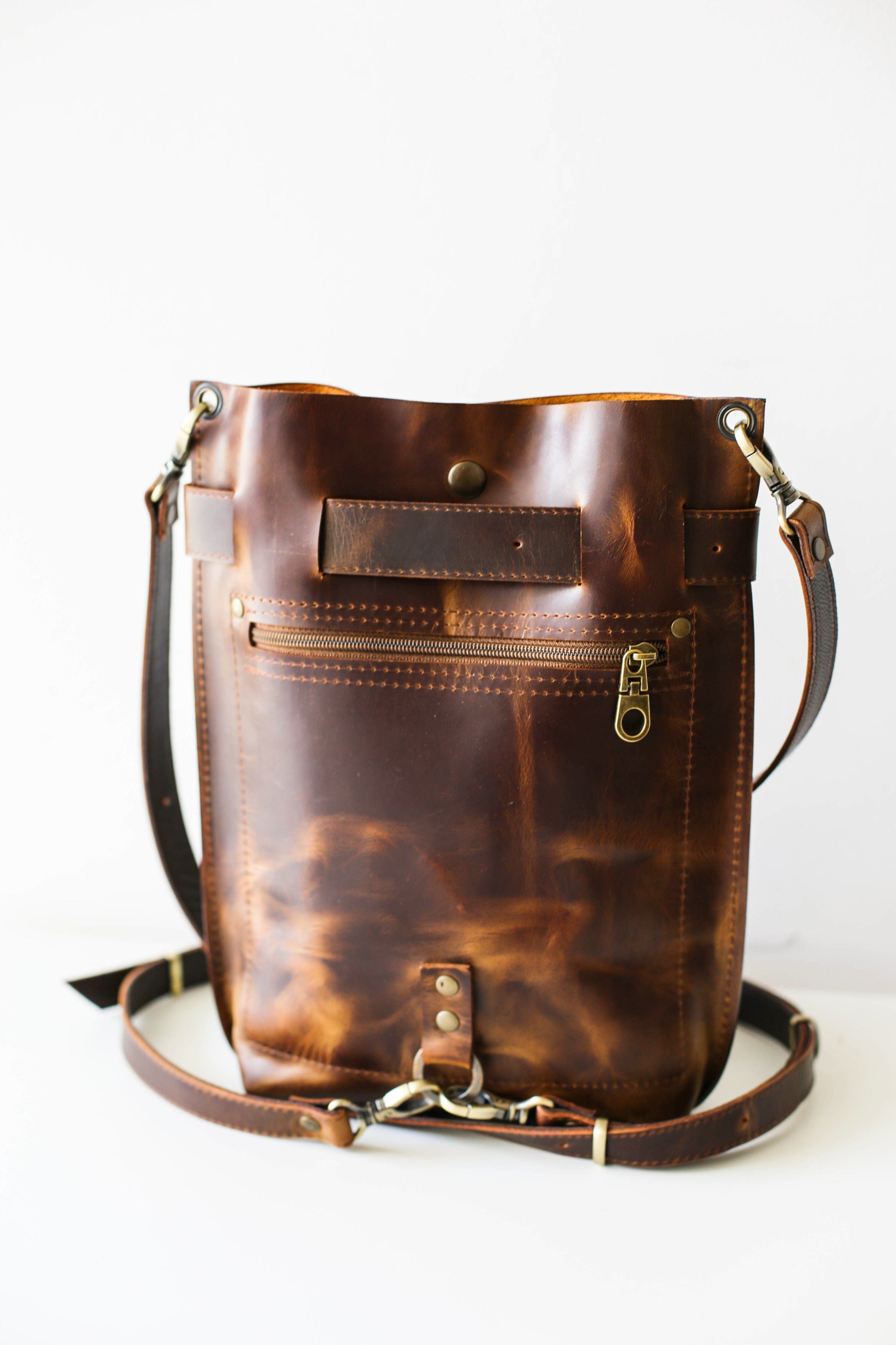 Coffee Brown Leather Bag - "Ring Belt Edition"