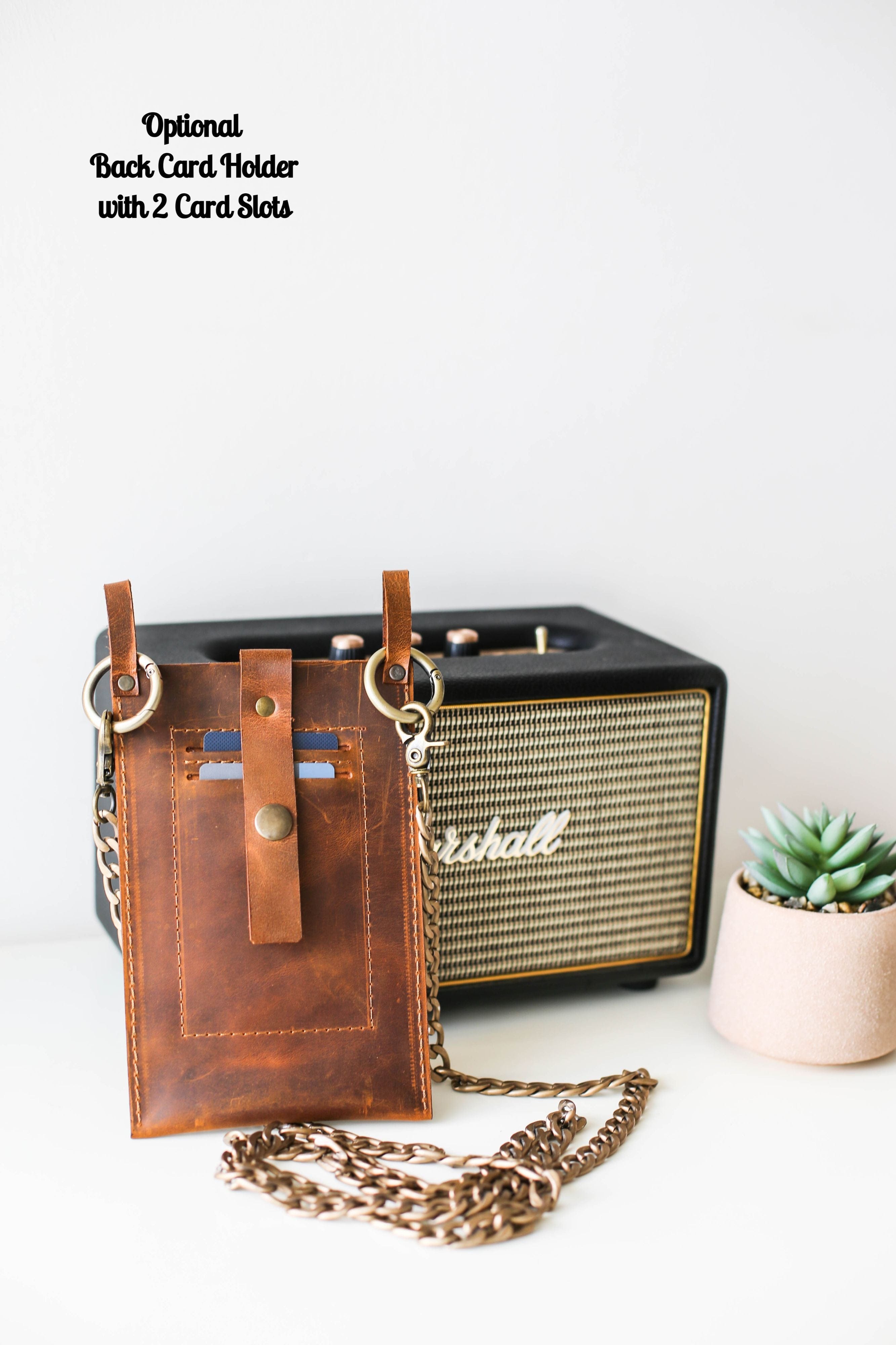 Coffee Brown Leather Phone Bag