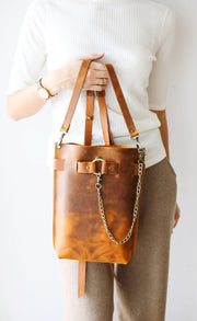 Handmade Brown Leather Backpack Purse