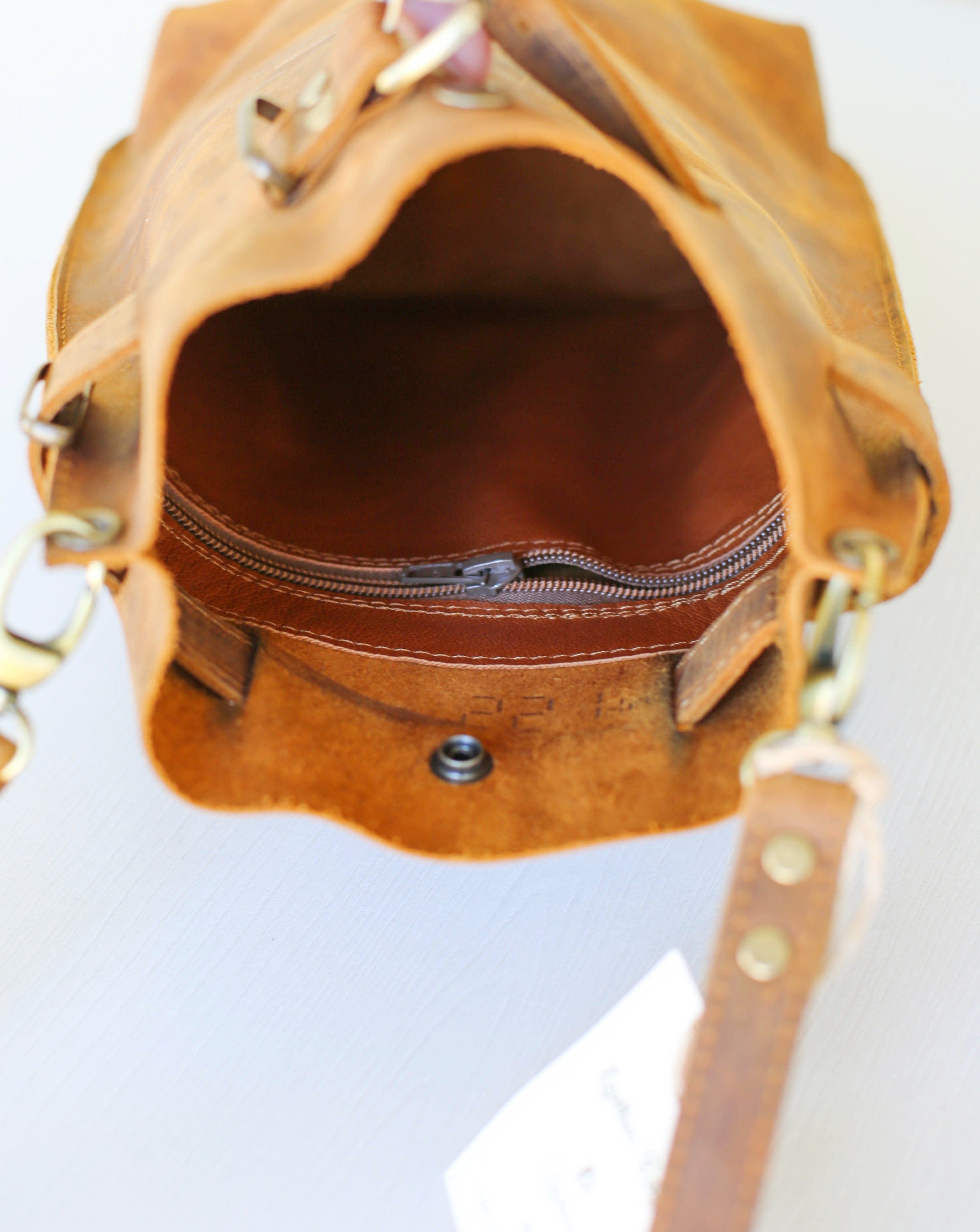 Cognac Brown Leather Bag - "Ring Belt Edition"