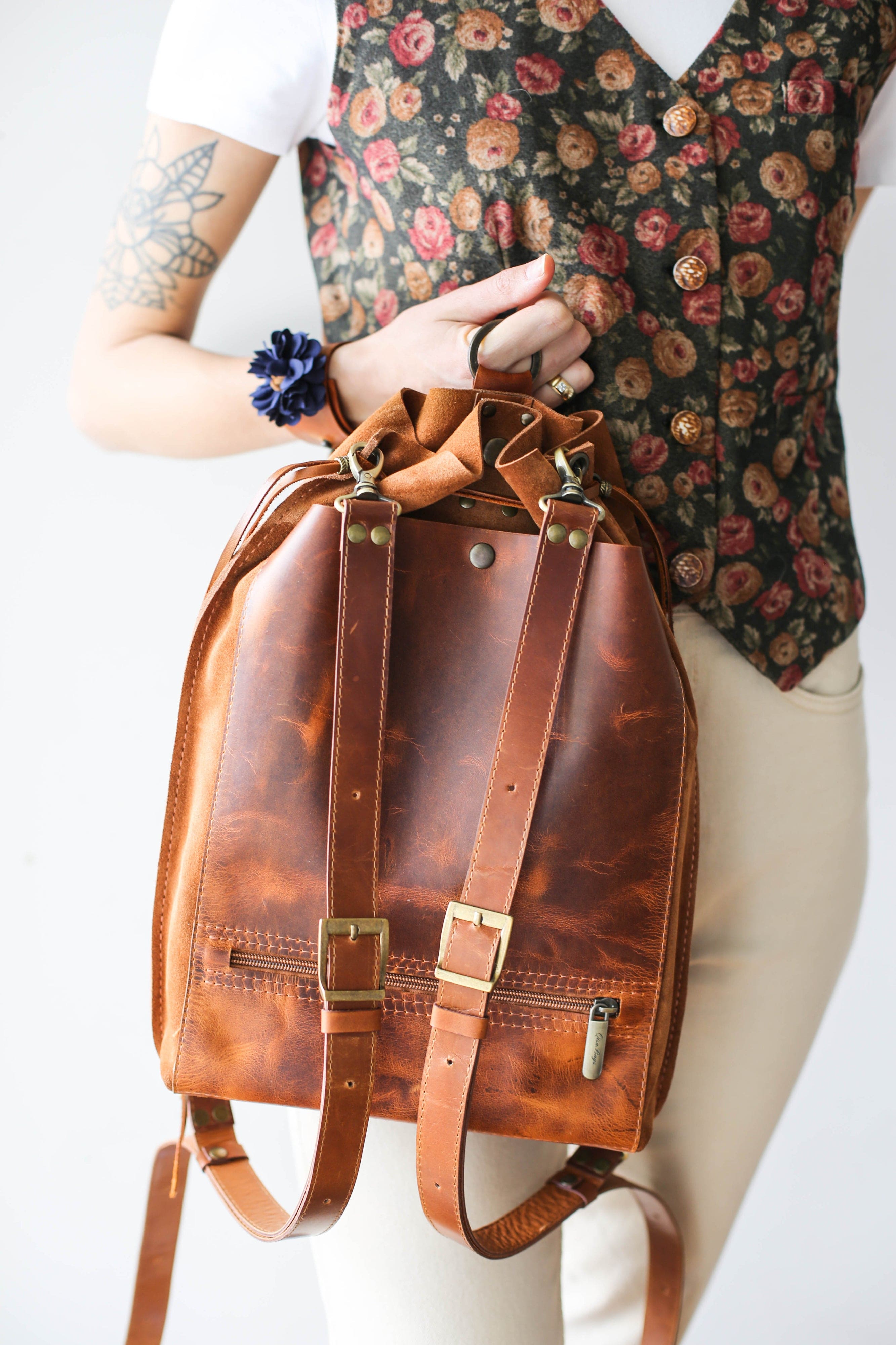 Brown Leather Backpack Purse