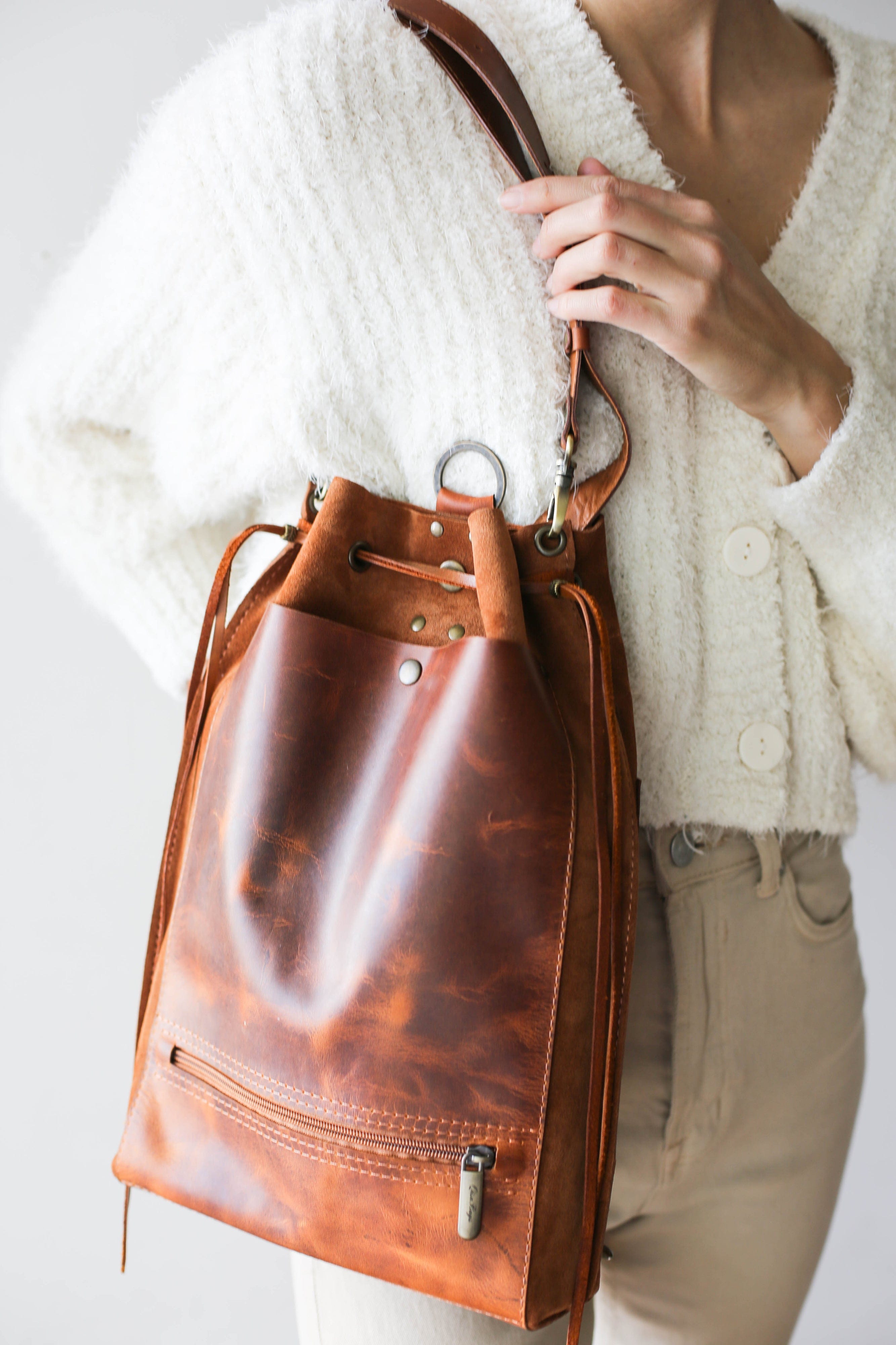 Brown leather shoulder bag